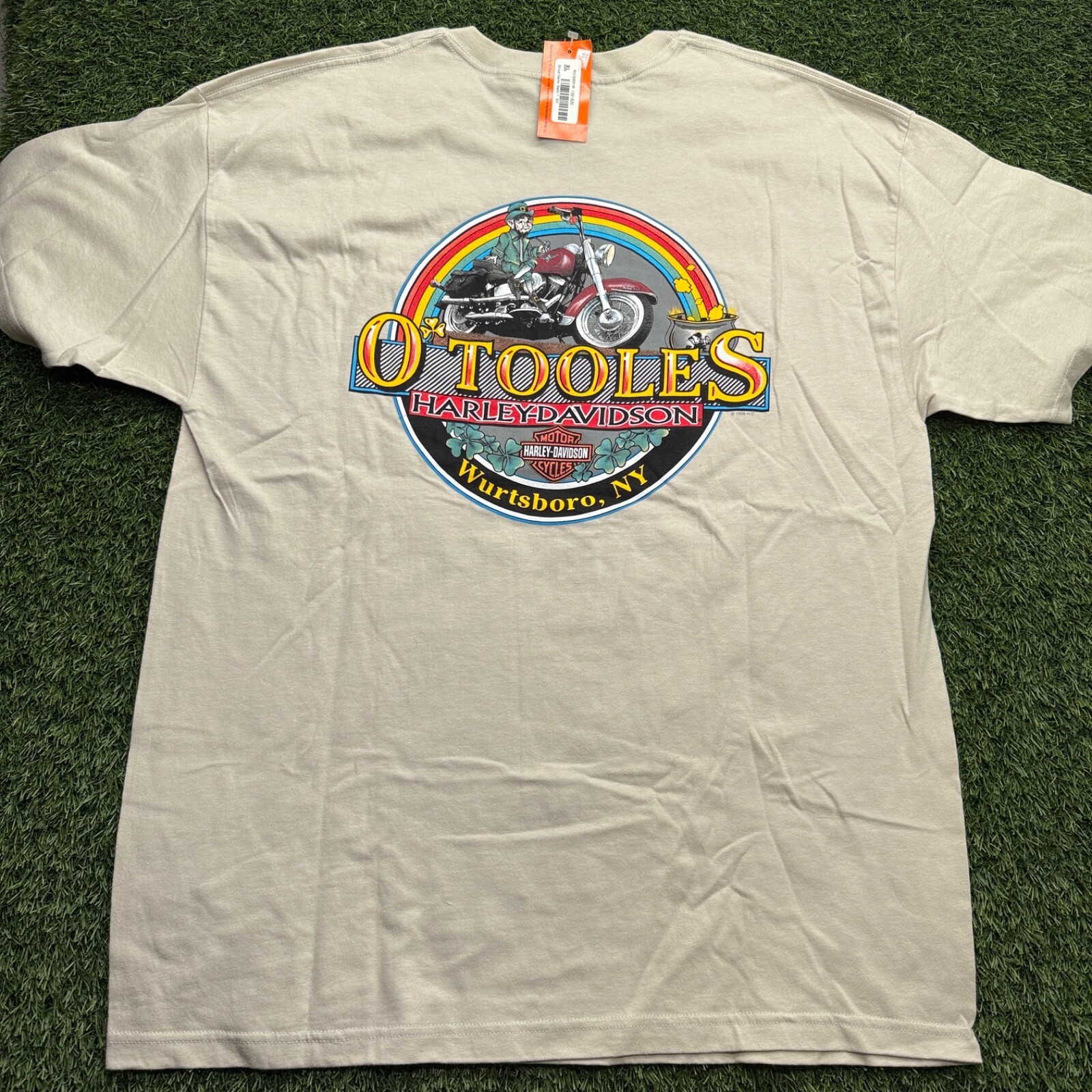 NWT VTG 90s Harley Davison T Shirt Mens XL Beige New York O Tooles Short Sleeve