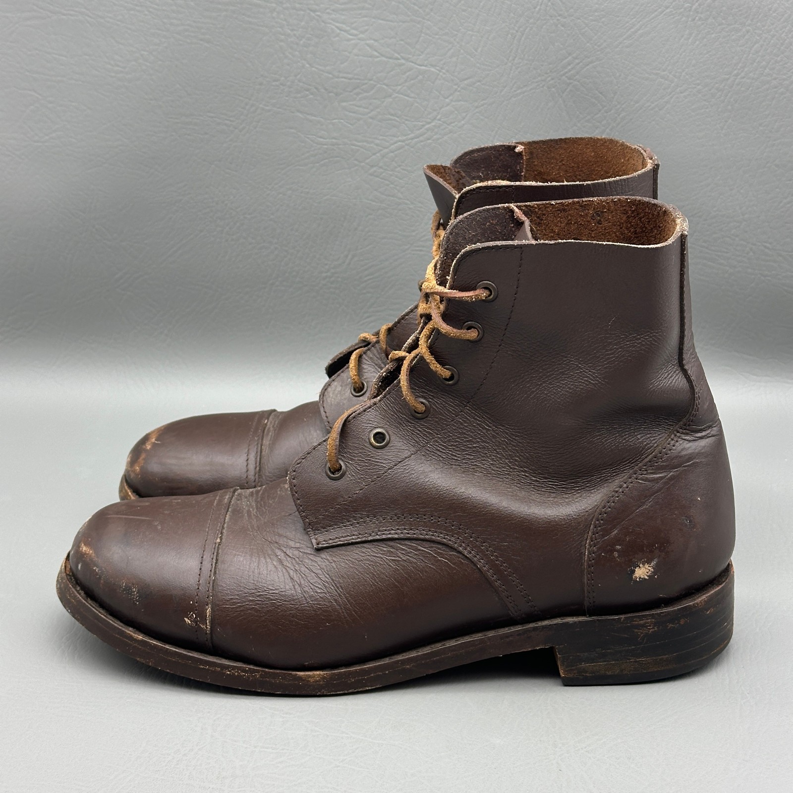 Handmade Civil War Reenactment Boots Mens Size 12 Brown Leather Cap Toe Lace Up