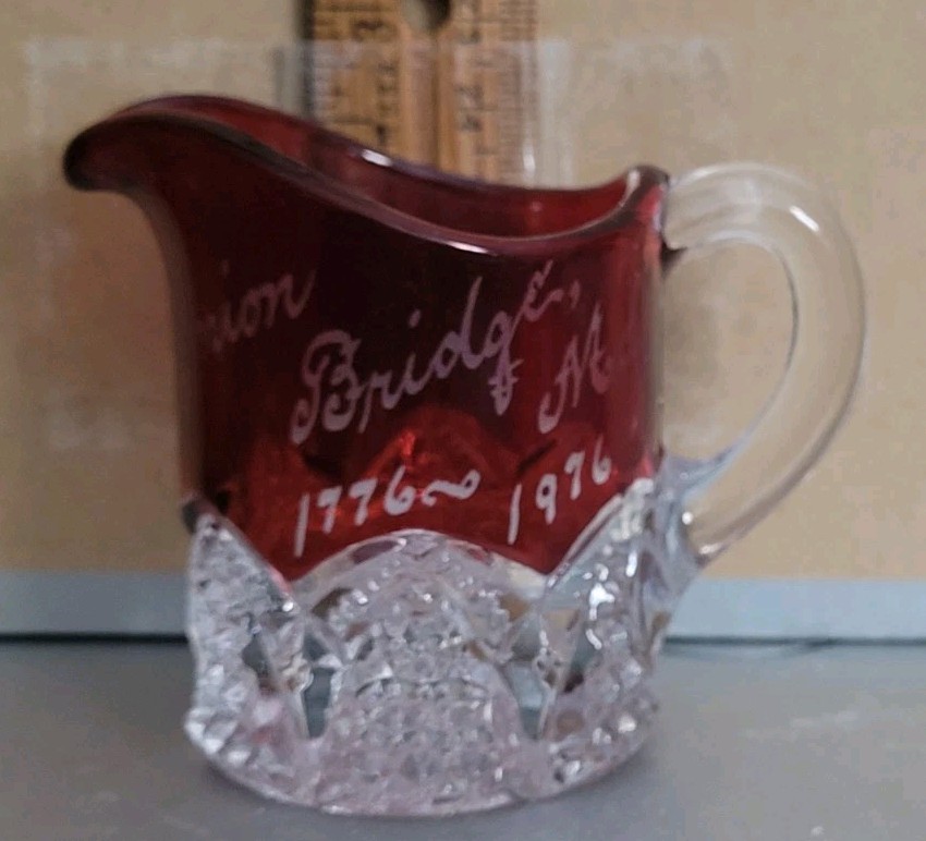 Vintage Ruby Flash Creamer  Souvenir UNION BRIDGE MARYLAND 1776 - 1976