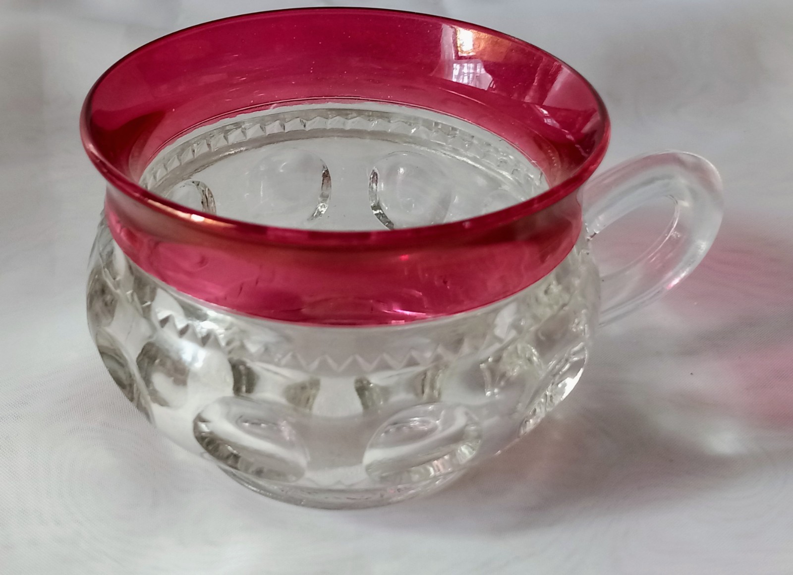 Vtg Cranberry Indiana Glass Kings Crown Thumbprint Tea Cup Exc. Cond.  #K.  SC#4