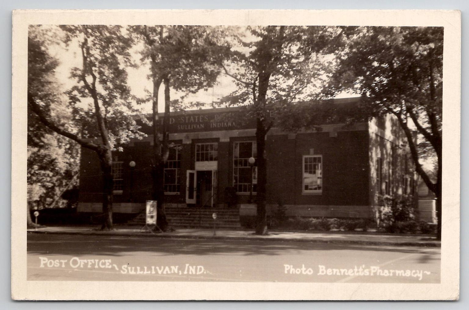 RPPC Sullivan Indiana Post Office 1944 Bennett's Pharmacy Real Photo Postcard