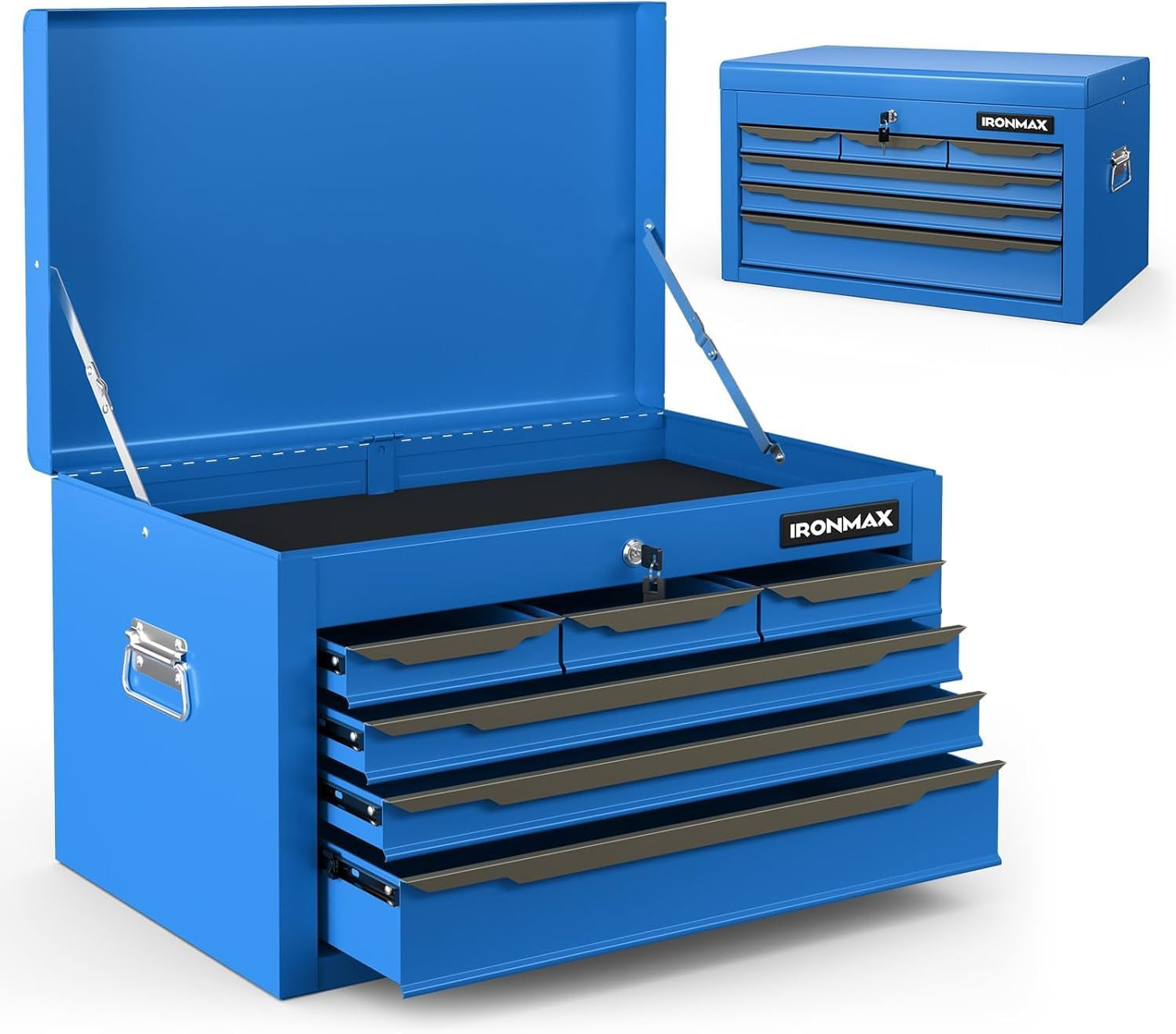 Large Metal Tool Box, Tool Box with 6 Drawers & Top Tray, Heavy-Duty Steel Tool