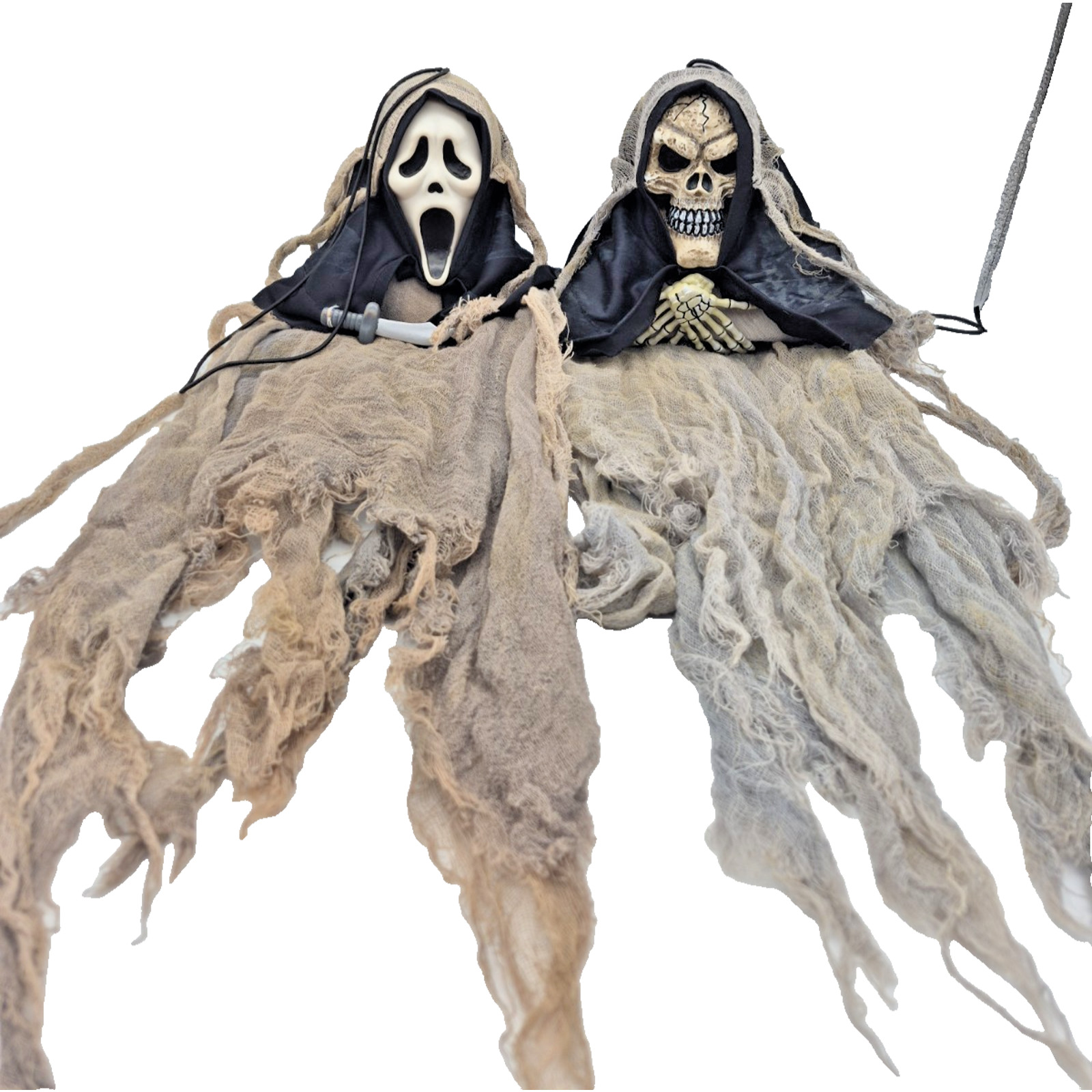 Vtg Ghostface Scream & Grim Reaper Skeleton Halloween Hanging Prop Horror Deco