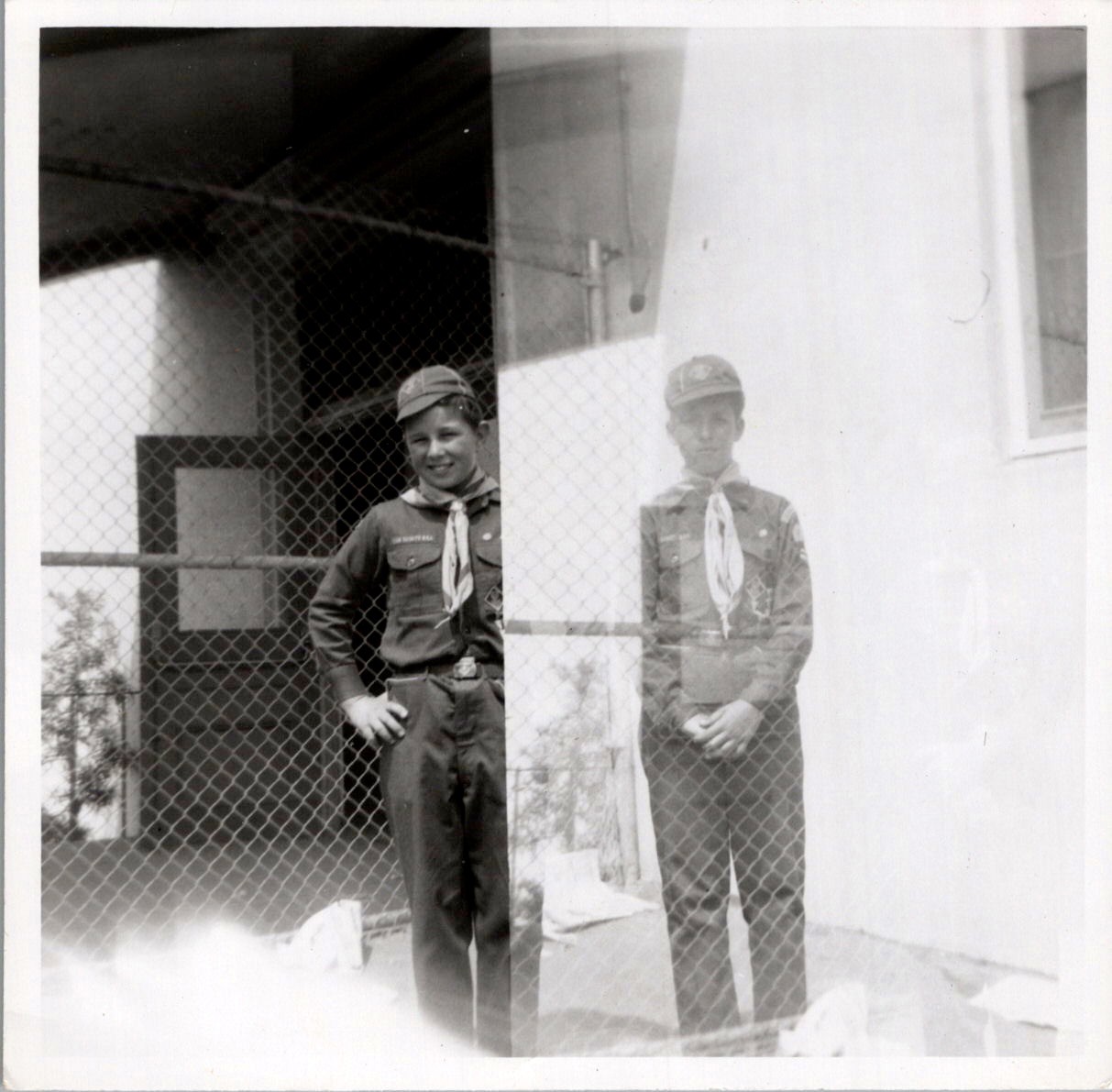 Boy Scouts Double Exposure Photograph 1950s Uniform Chain-Link Americana