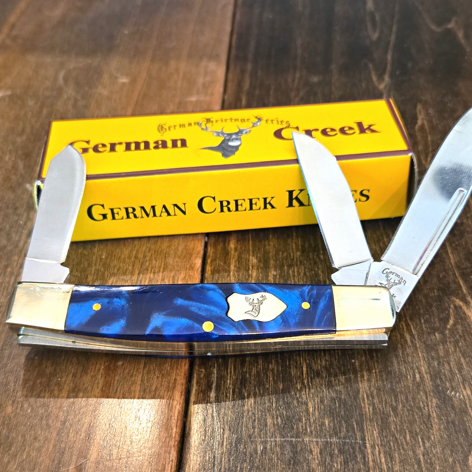 German Creek Heritage Series German Stockman 3-Blade Slipjoint Blue/Gold