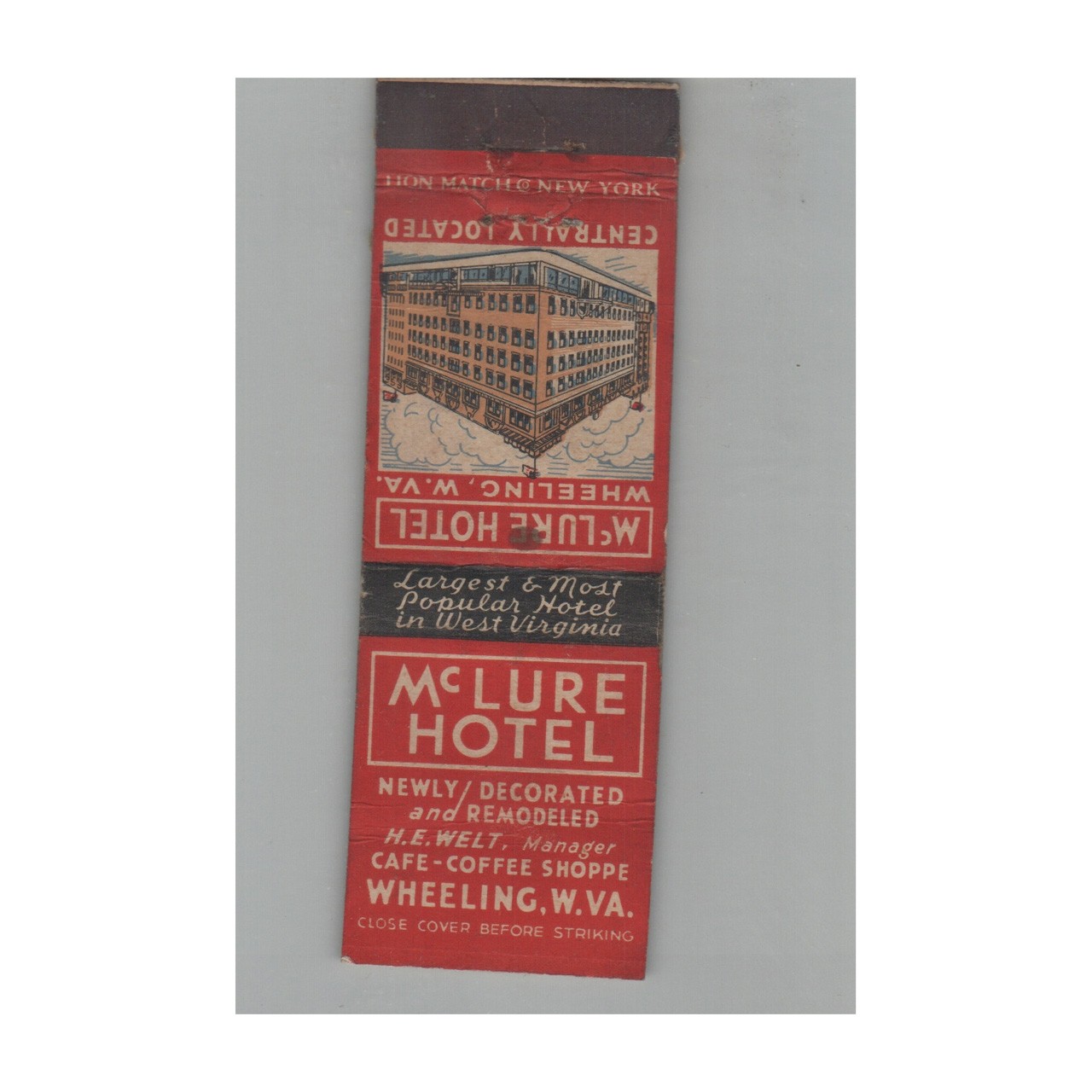 Matchbook Cover McLure Hotel #4 Wheeling WV