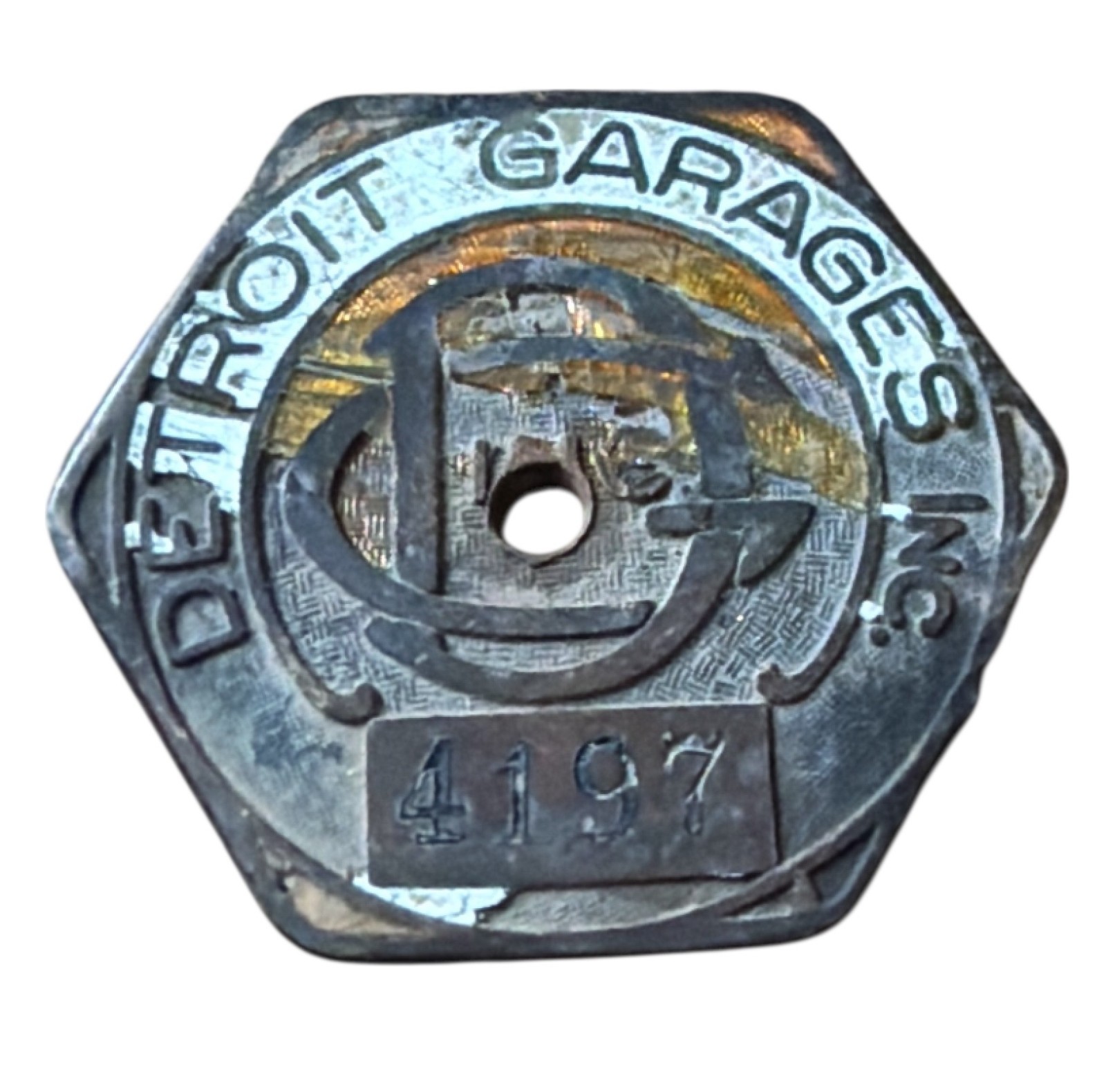 Vintage Detroit Garages Inc Parking Permit Tag Plaque #4197 1920s-1940s Era