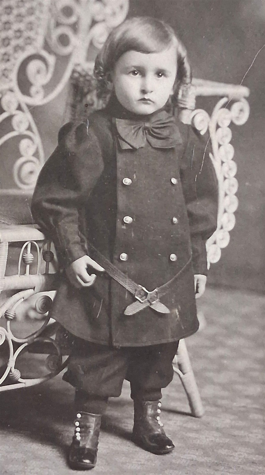 Antique 1890s Child Cabinet Card Photo Phil Beal Victorian Boy Boots Belt 
