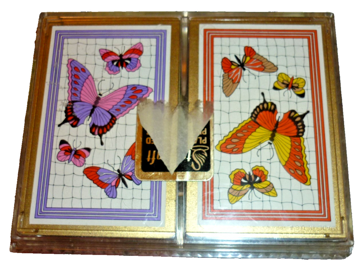 Vintage Stancraft Elegance Playing Cards Double Deck Butterfly Lucite Case Gold Vintage Stancraft Elegance Playing Cards Double Deck Butterfly Lucite Case Gold