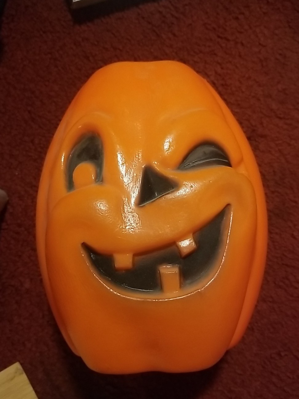 Vintage Bayshore Blow Mold Pail - winking Jack-o-lantern - Wow Orange Pumpkin 