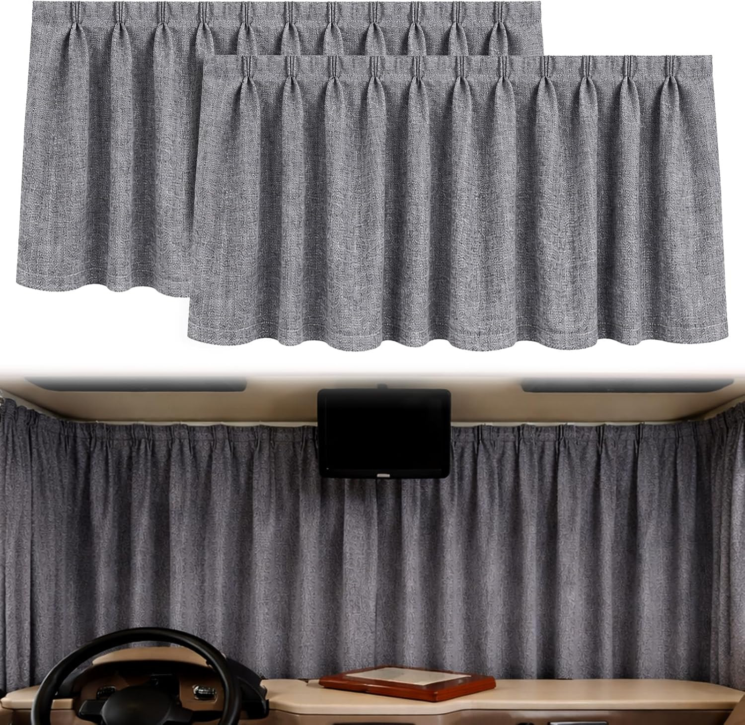 2 Pcs Rv Windshield Curtain Set for Class a Motorhomes, 120 X 40 Blackout Privac 2 Pcs Rv Windshield Curtain Set for Class a Motorhomes, 120 X 40 Blackout Privac