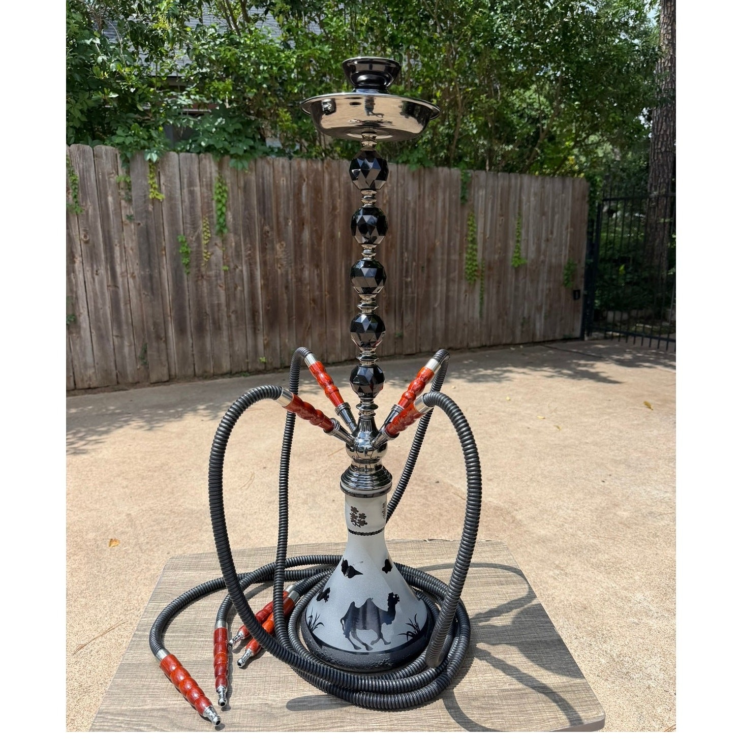 Large 4 Hose Hookah Shisha Set w/ Aluminum Carrying Case Camel Glass Base