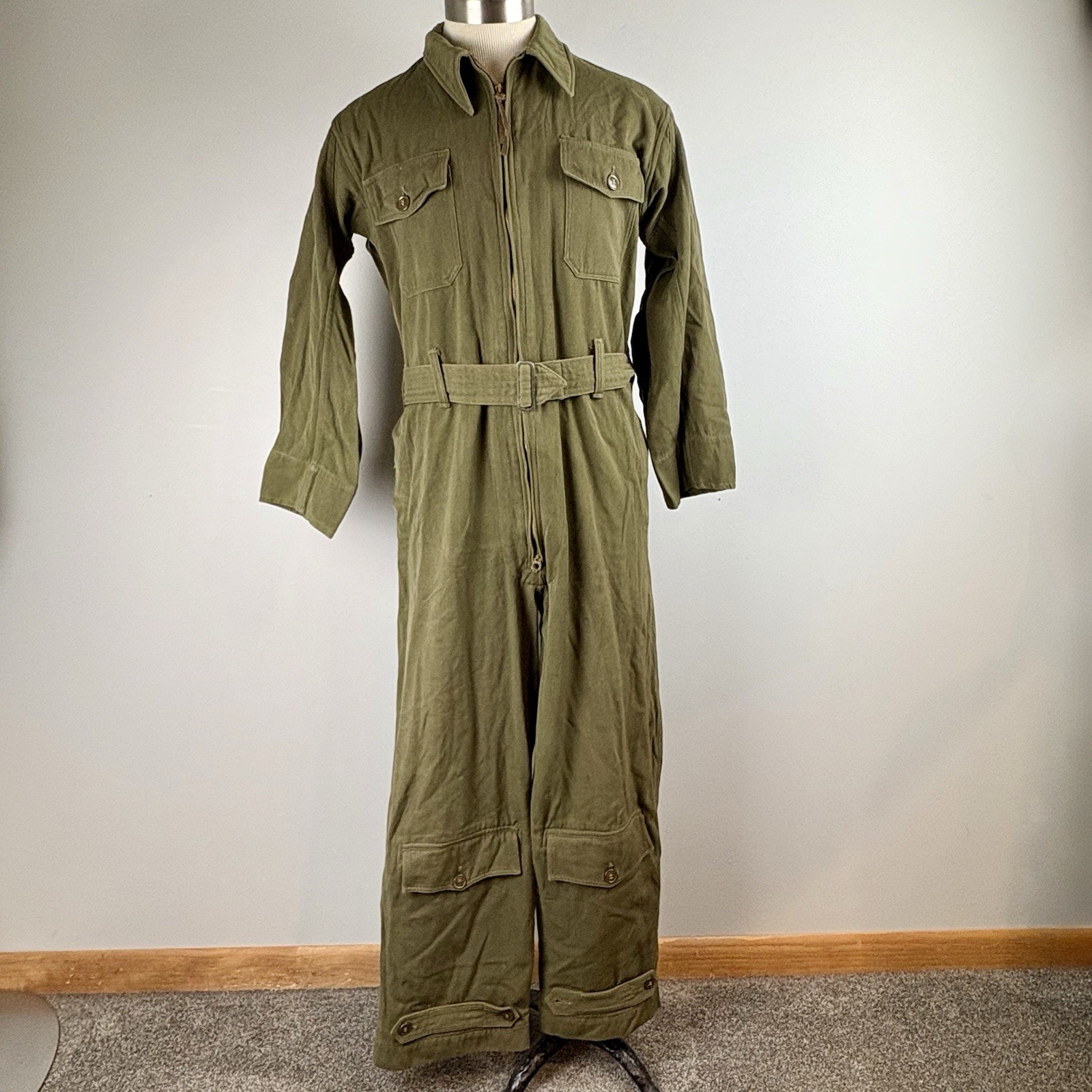 VTG WWII 40s USAAF USAF Summer Flying Suit Medium WW2 belted talon zip