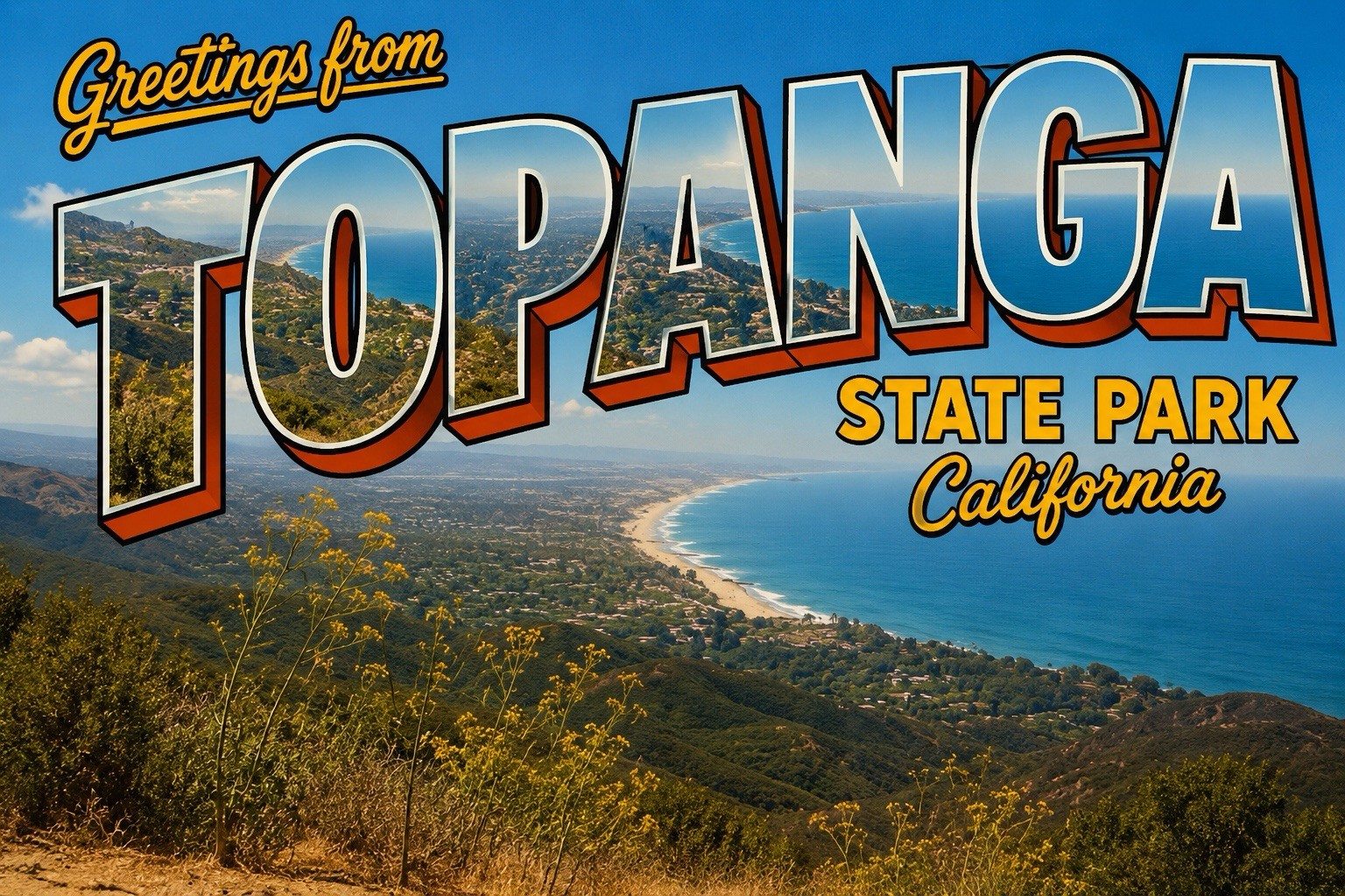 Greetings From Topanga State Park Los Angeles CA Modern Postcard 4x6 C970