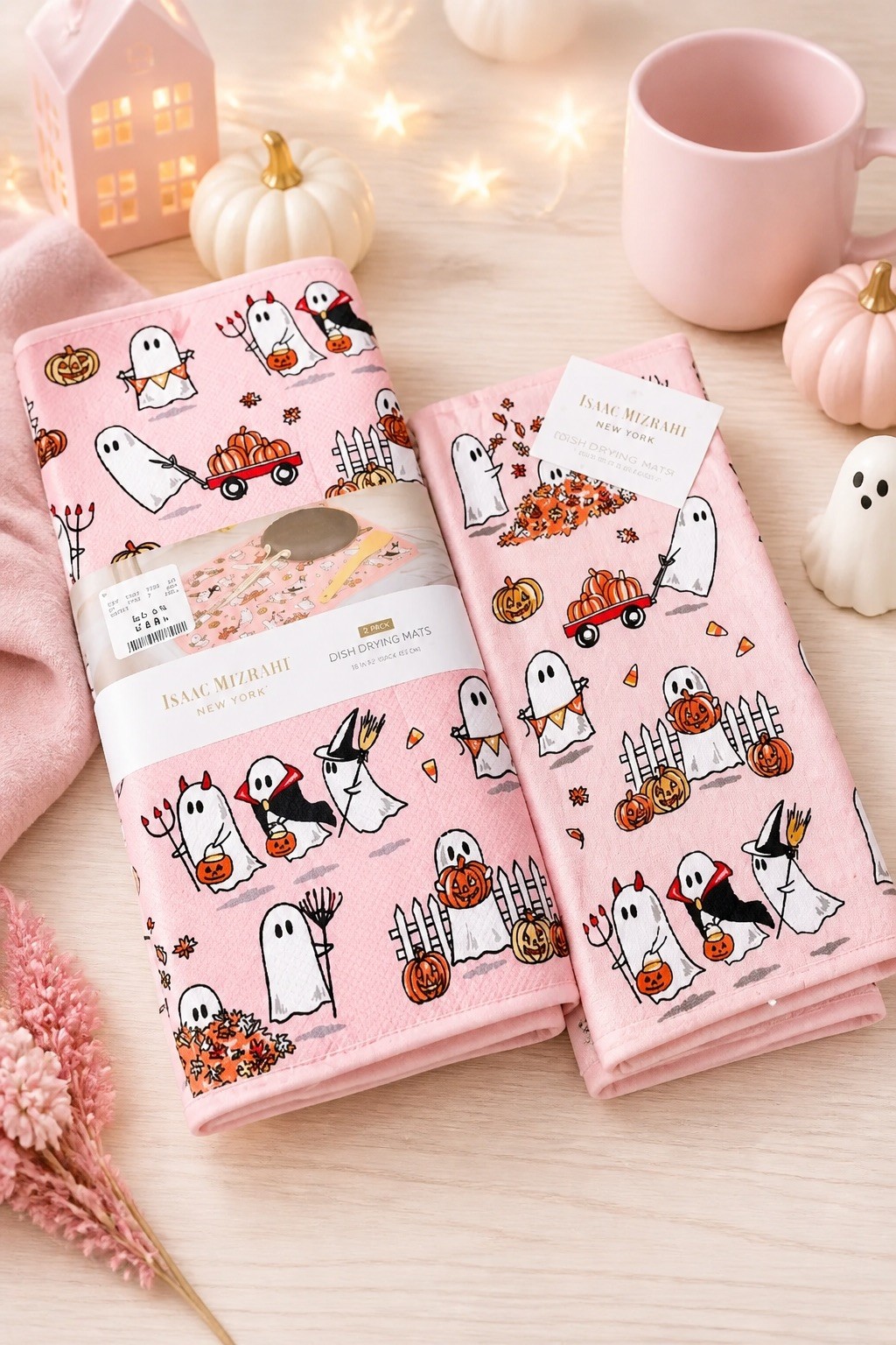 VIRAL Pink Halloween Trick or Treat Ghost Dish Towel & Dry Mat Set Isaac Mizrahi VIRAL Pink Halloween Trick or Treat Ghost Dish Towel & Dry Mat Set Isaac Mizrahi