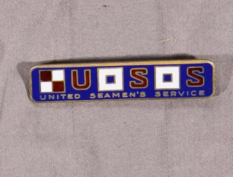 Sterling WWII United Seamen's Service Hostess Badge Enamel Vintage Maritime