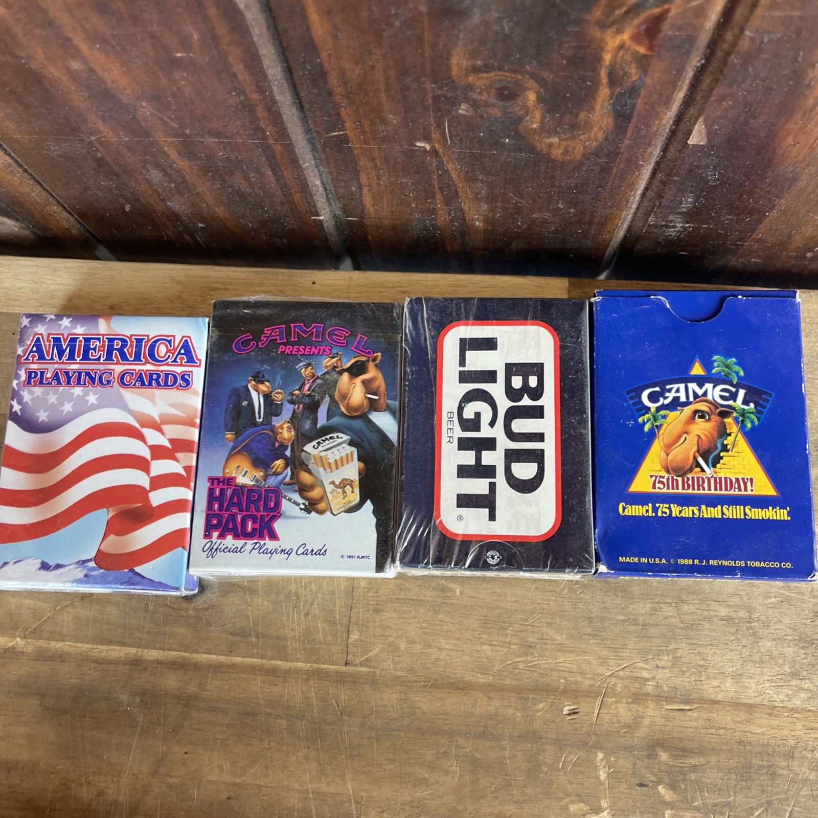 4 Packs Playing Cards Camel Hard Pack (1991)￼Bud Ligh, Camel 75Th B-Day  3 New
