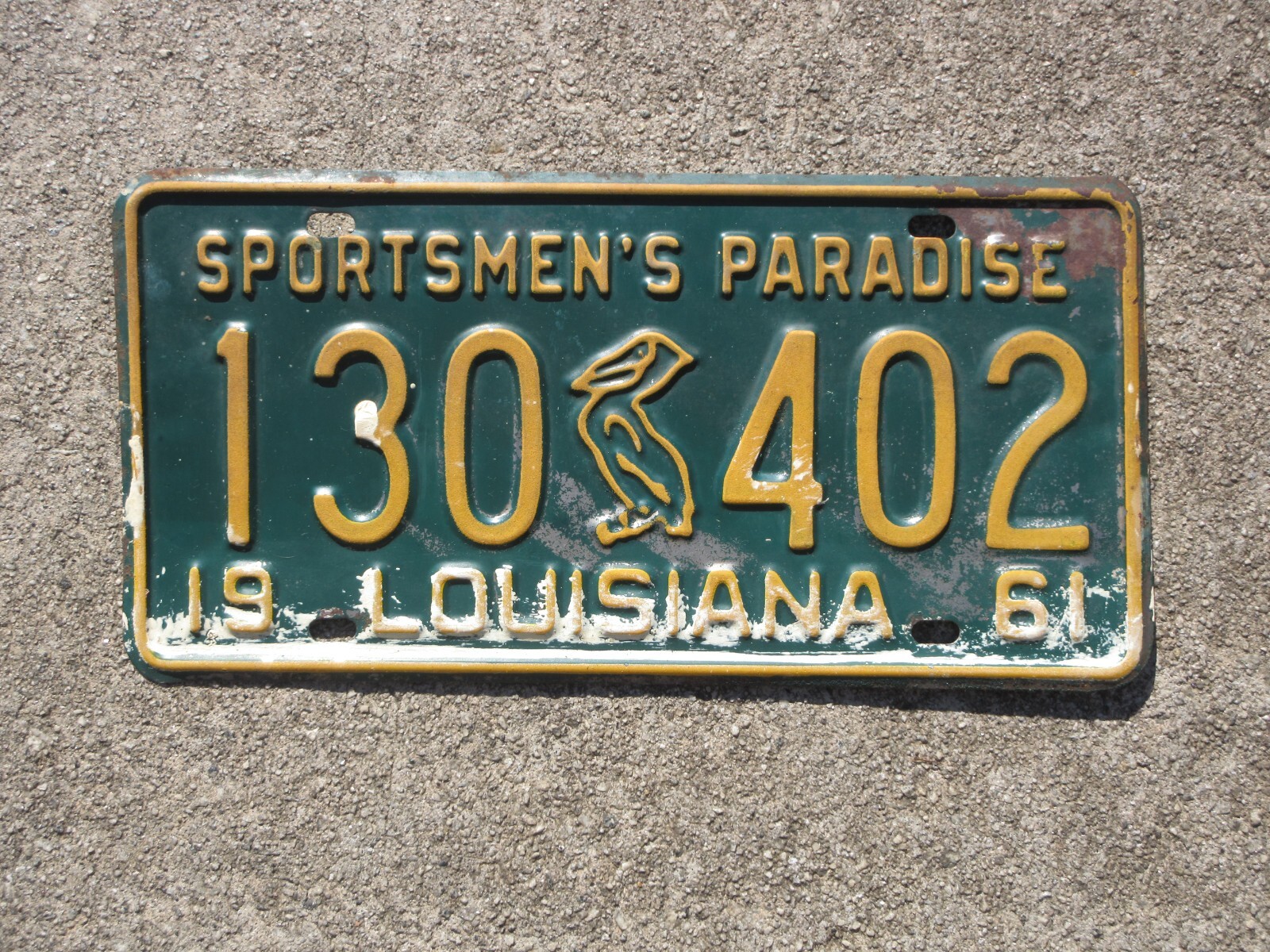 1961 Louisiana Pelican License Plate 130 402 Chevrolet Ford Dodge LA Chevy Bayou