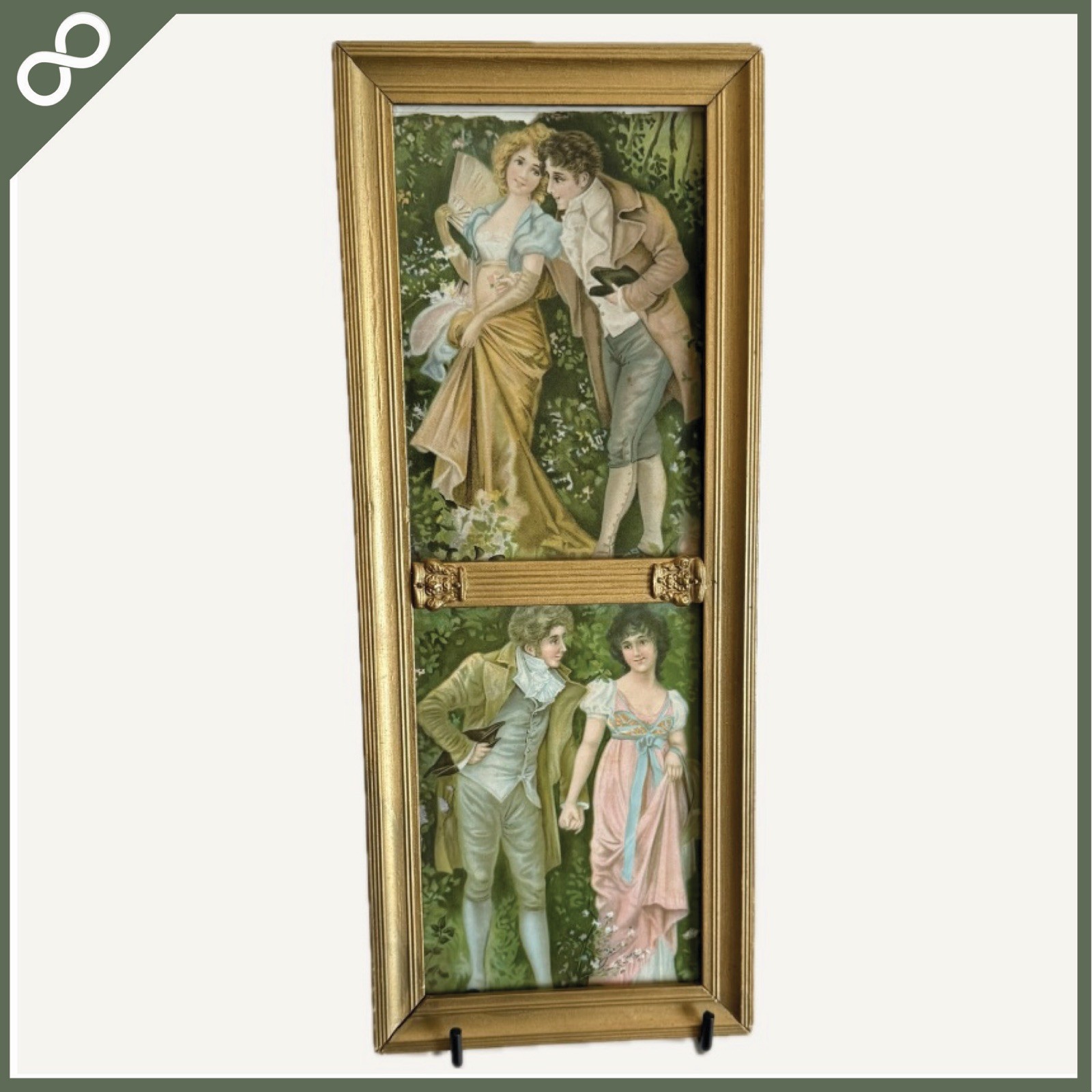 Vintage Victorian Courting Couples Print Gold Framed Romantic Wall Art 15.75”