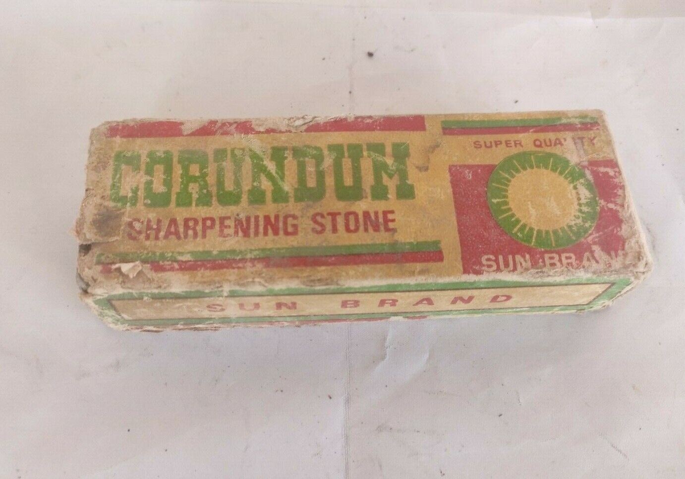 Vintage Sun Brand Corundum Sharpening Stone: Dual Grit Antique Tool Collectible