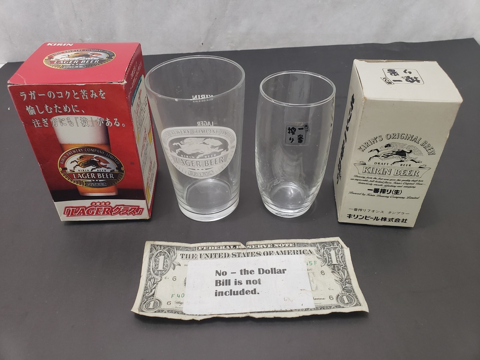 Kirin Brewery  Lager Beer  & Original Brew Small Glass w Boxes - LOT of 2  -READ