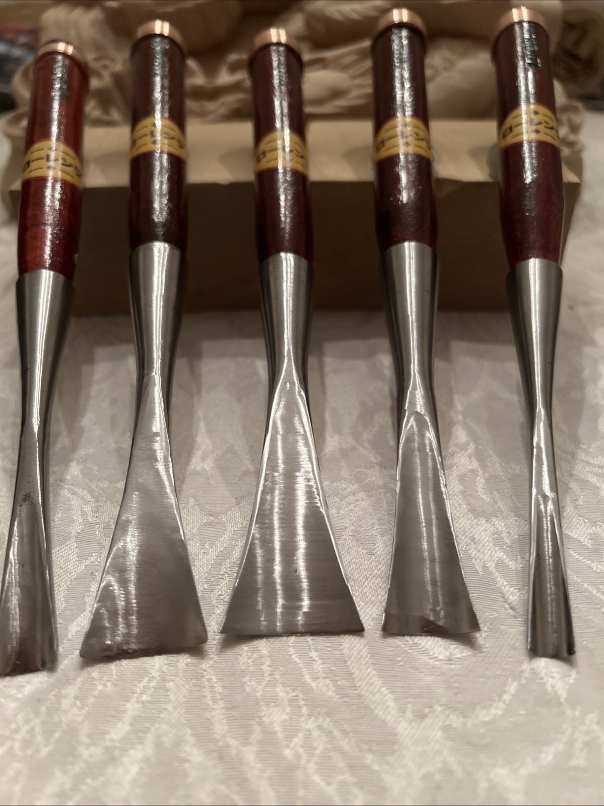 Japanese Nomi Chisel Gouge Fishtail  Set #7/ 10, 15, 20, 25, 30 White Oak Handle