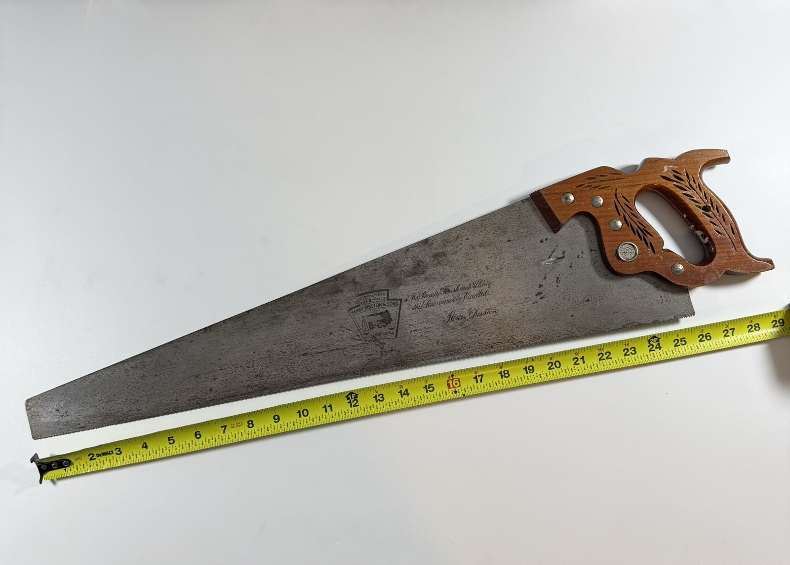 Vintage HENRY DISSTON  D-23  26” 8 Points Hand Saw 