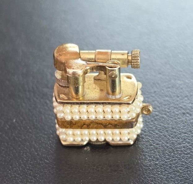 Antique Miniature Golden Wheel Faux Pearl Lift-Arm Lighter