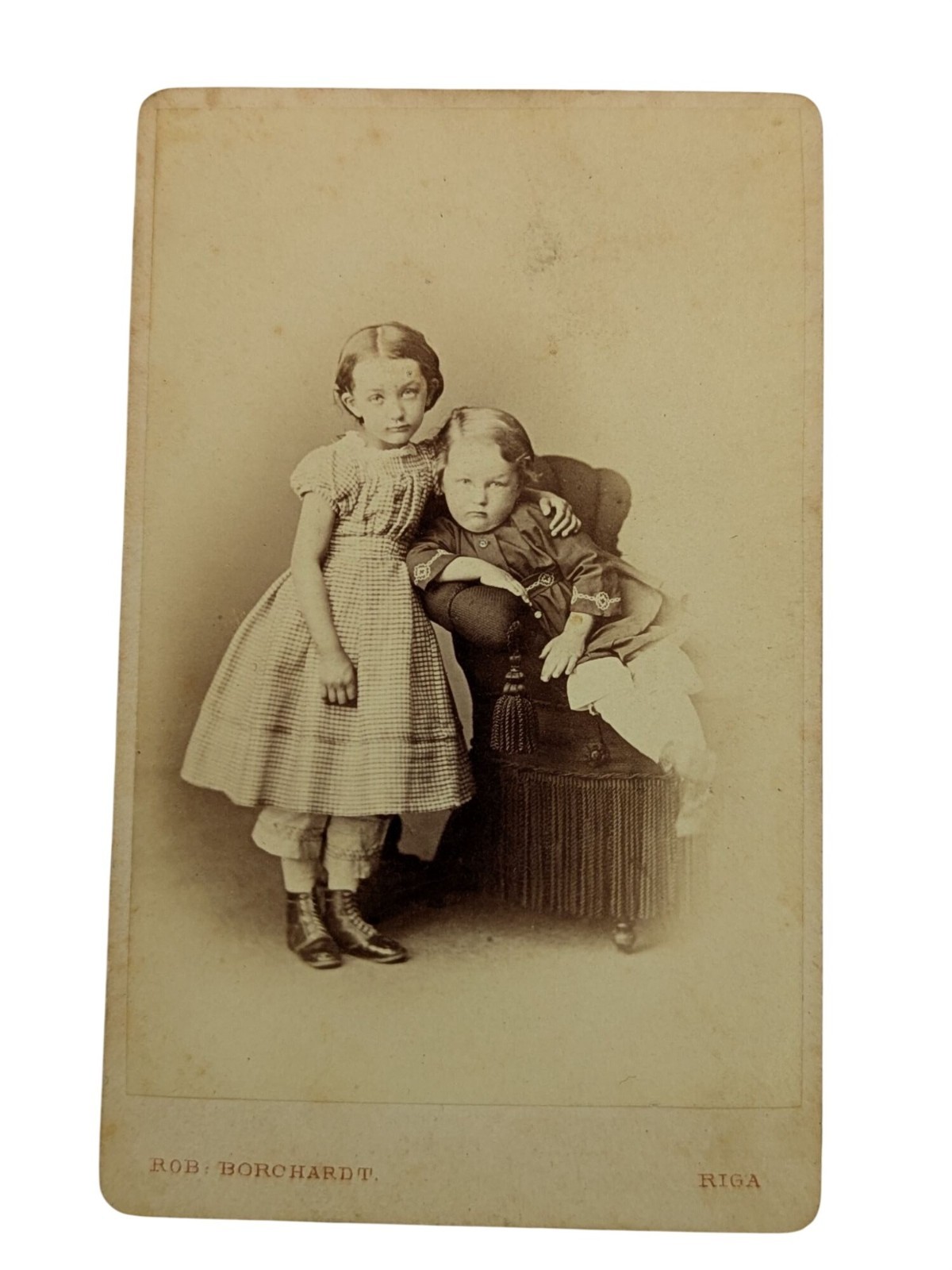 Antique CDV Photo Riga Latvia Victorian Children Siblings Portrait Borchardt