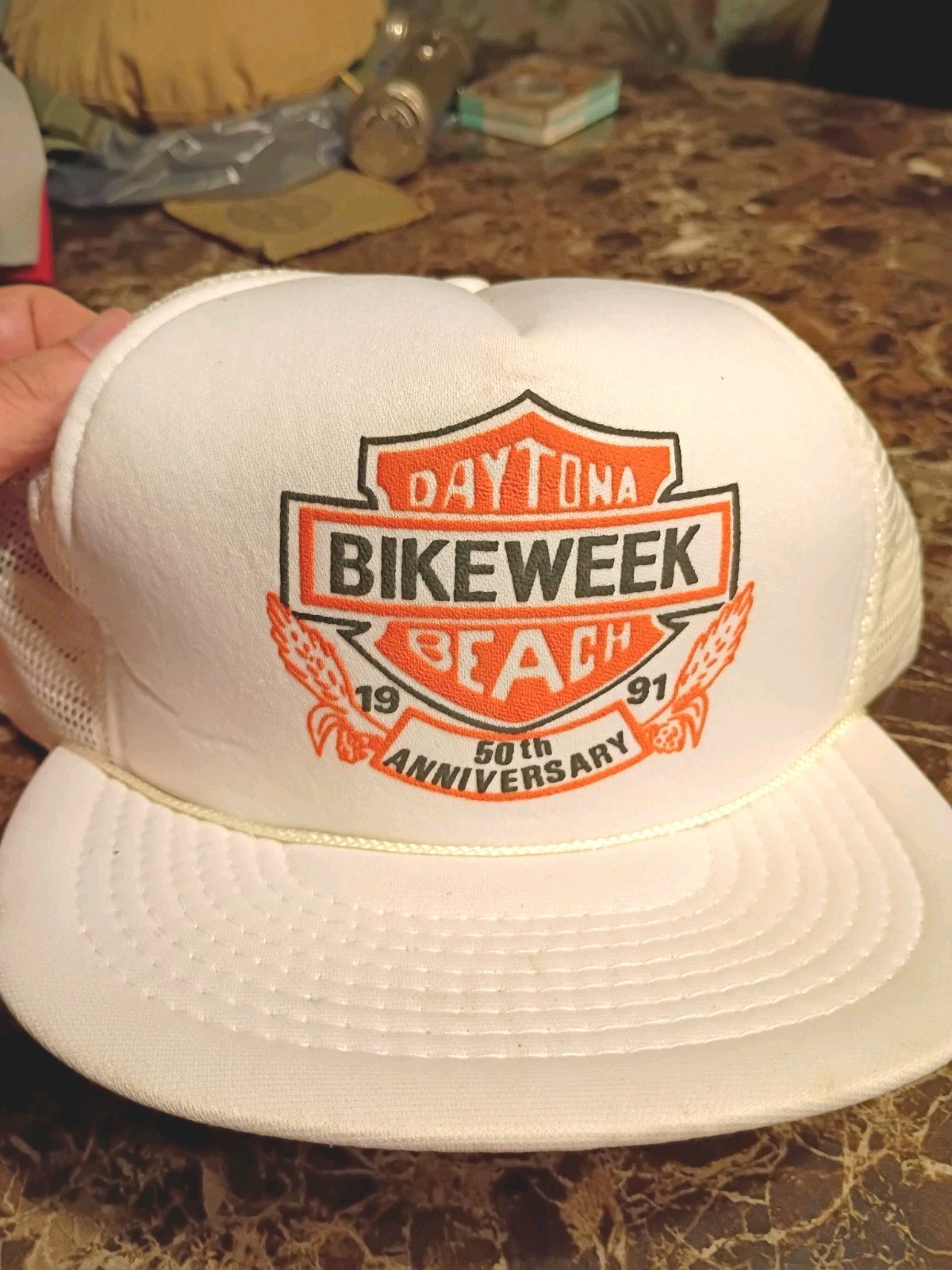 Vintage 1991 Bike Week Daytona Beach Harley Davidson Snapback Trucker Hat Mesh
