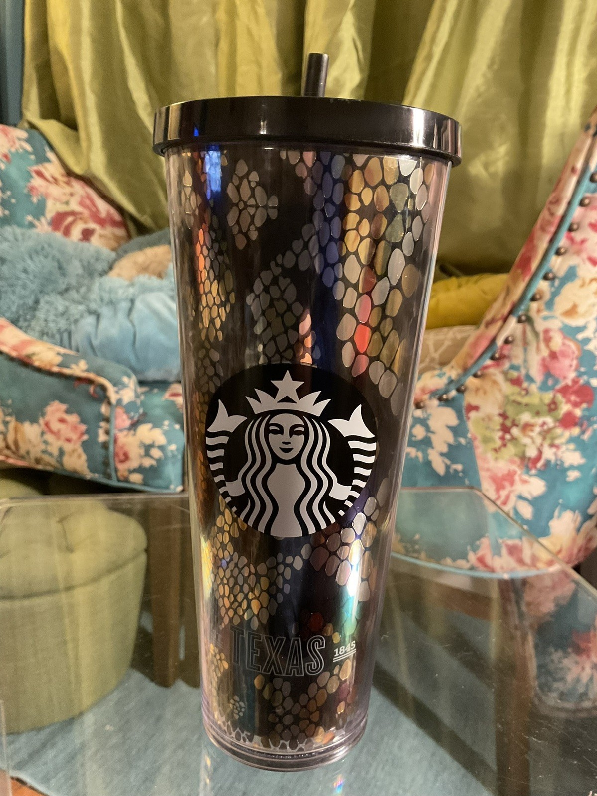Starbucks Texas Rattlesnake Snakeskin Venti Tumbler Dome Lid 2014 Has Straw RARE