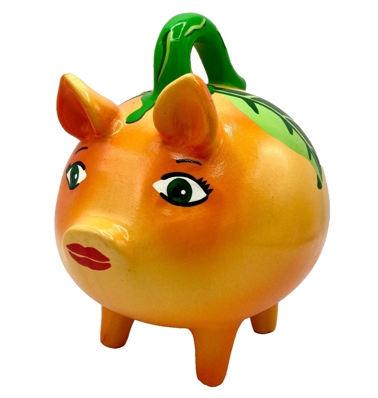 Vintage MAYABELLA Pottery Folk Art Piggy Bank MISS PEACH Dzitya Yucatan Mexico