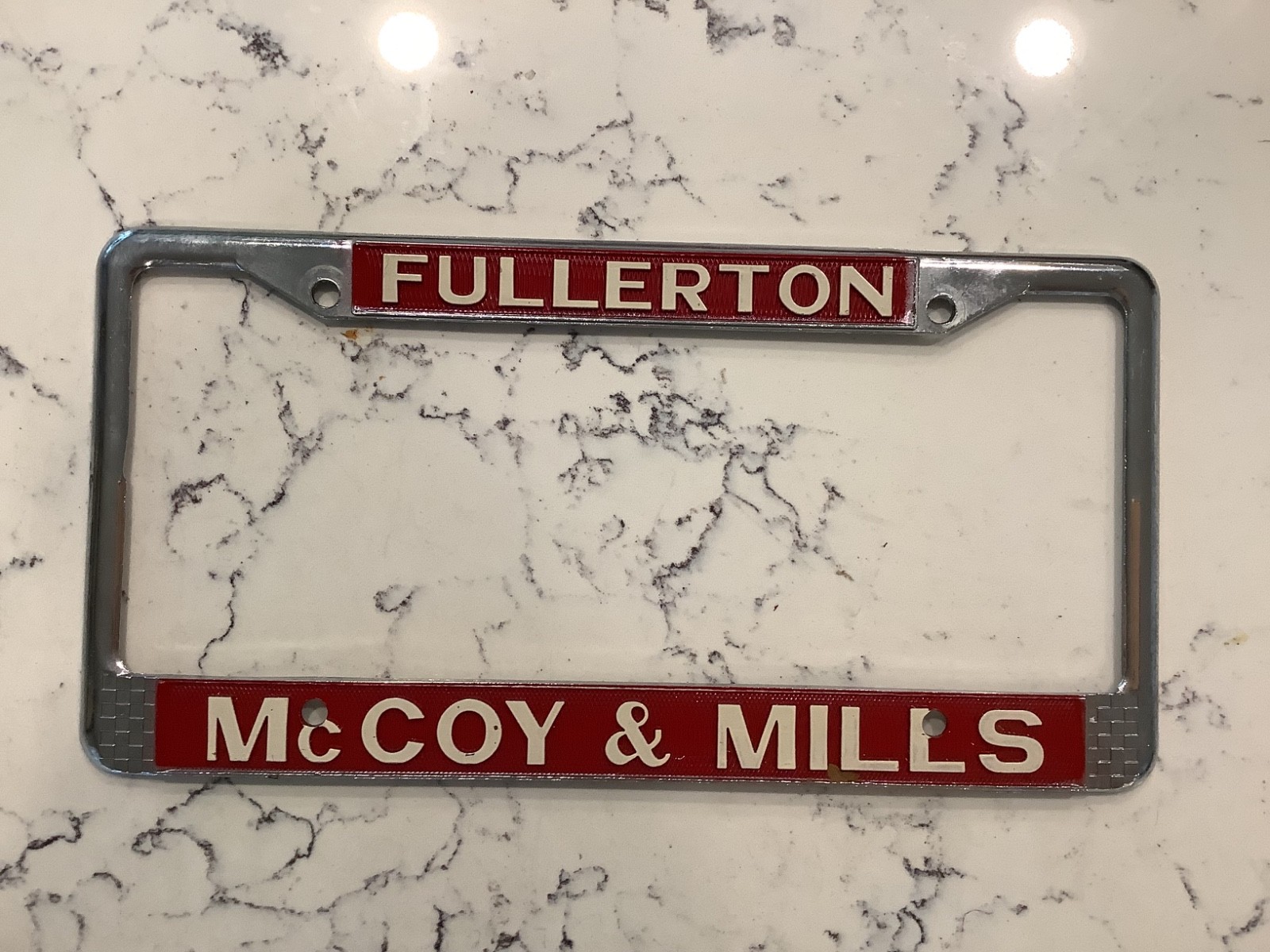 Vintage Fullerton CA McCoy & Mills Ford Dealer Dealership License Plate Frame Vintage Fullerton CA McCoy & Mills Ford Dealer Dealership License Plate Frame