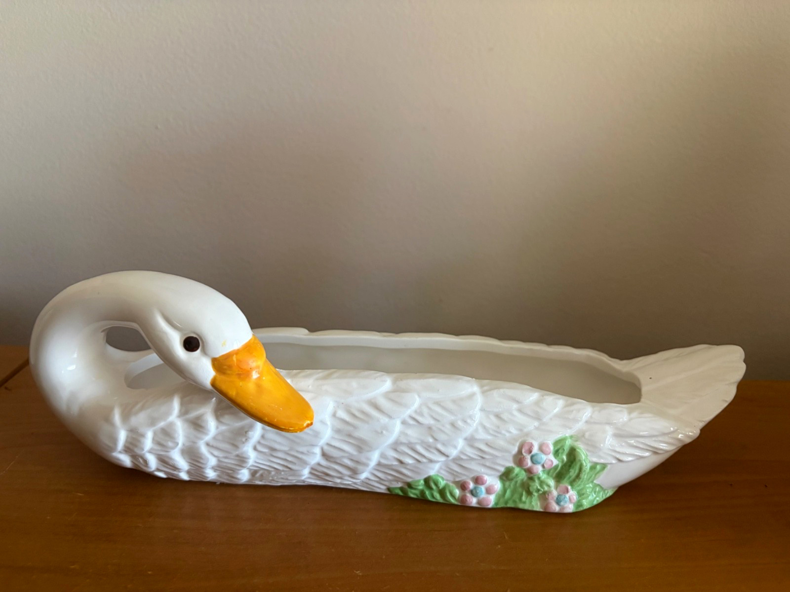 Vtg 1990 Giftco Swan Ceramic Cracker  Bowl Tray Planter Trinket Bowl 11.”L