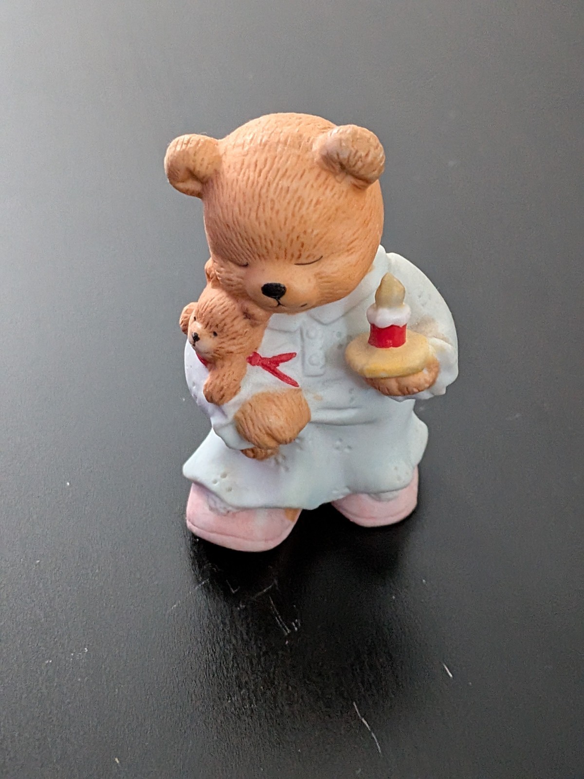 BC Bronson Teddy Bear Figurine Porcelain Bisque Art Bear Ready for Bed Vtg 2\