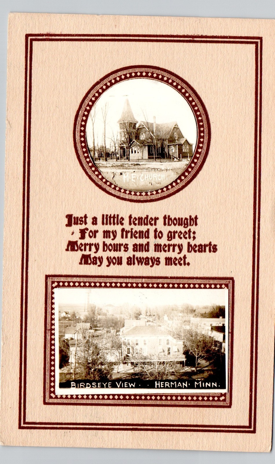 BIRDSEYE VIEW herman mn c1910 souvenir postcard w real photo rppc minnesota