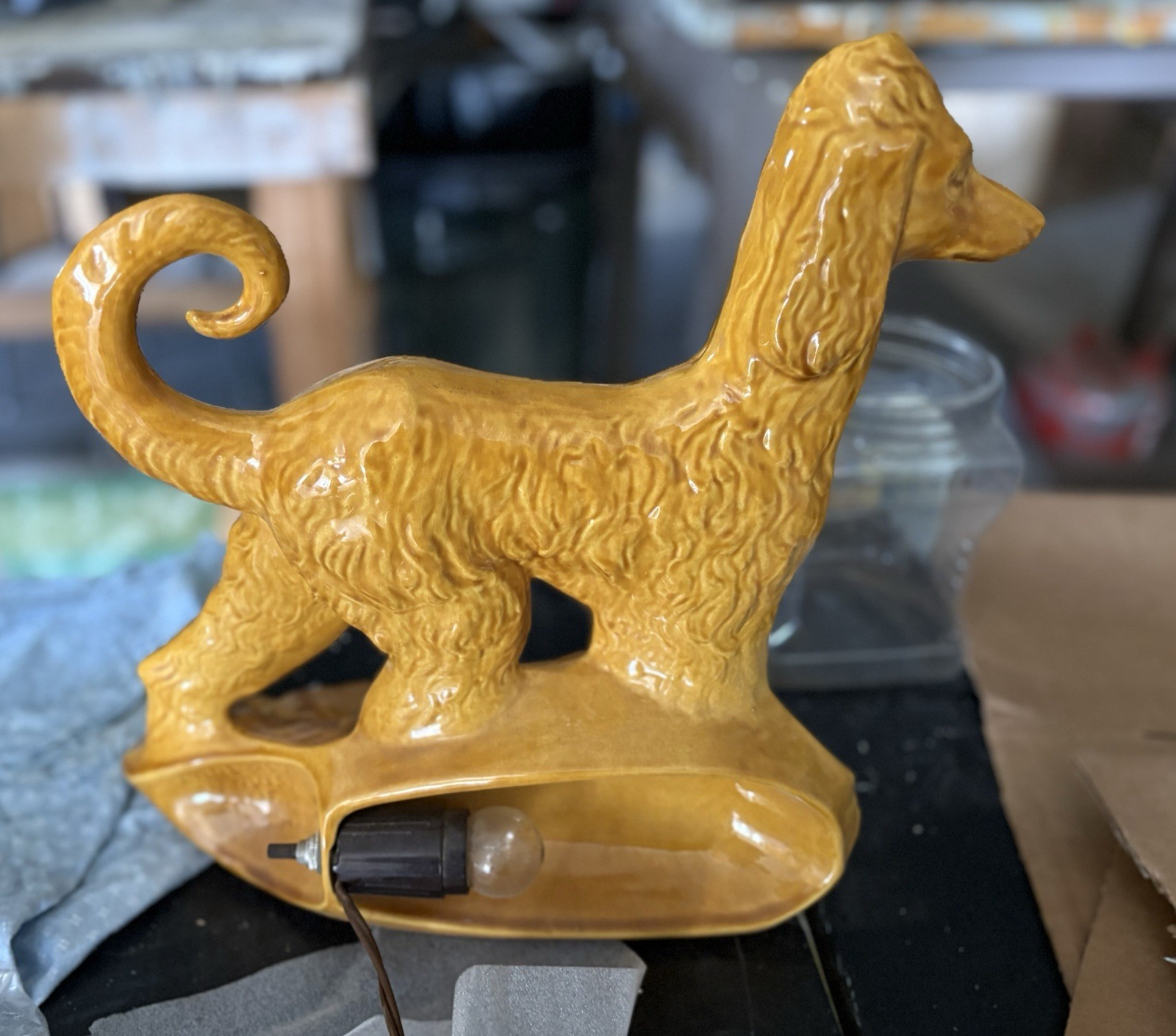 Vintage 1950s Afghan Hound TV Lamp Ceramic Mid Century Modern Dog Lamp Retro Dec