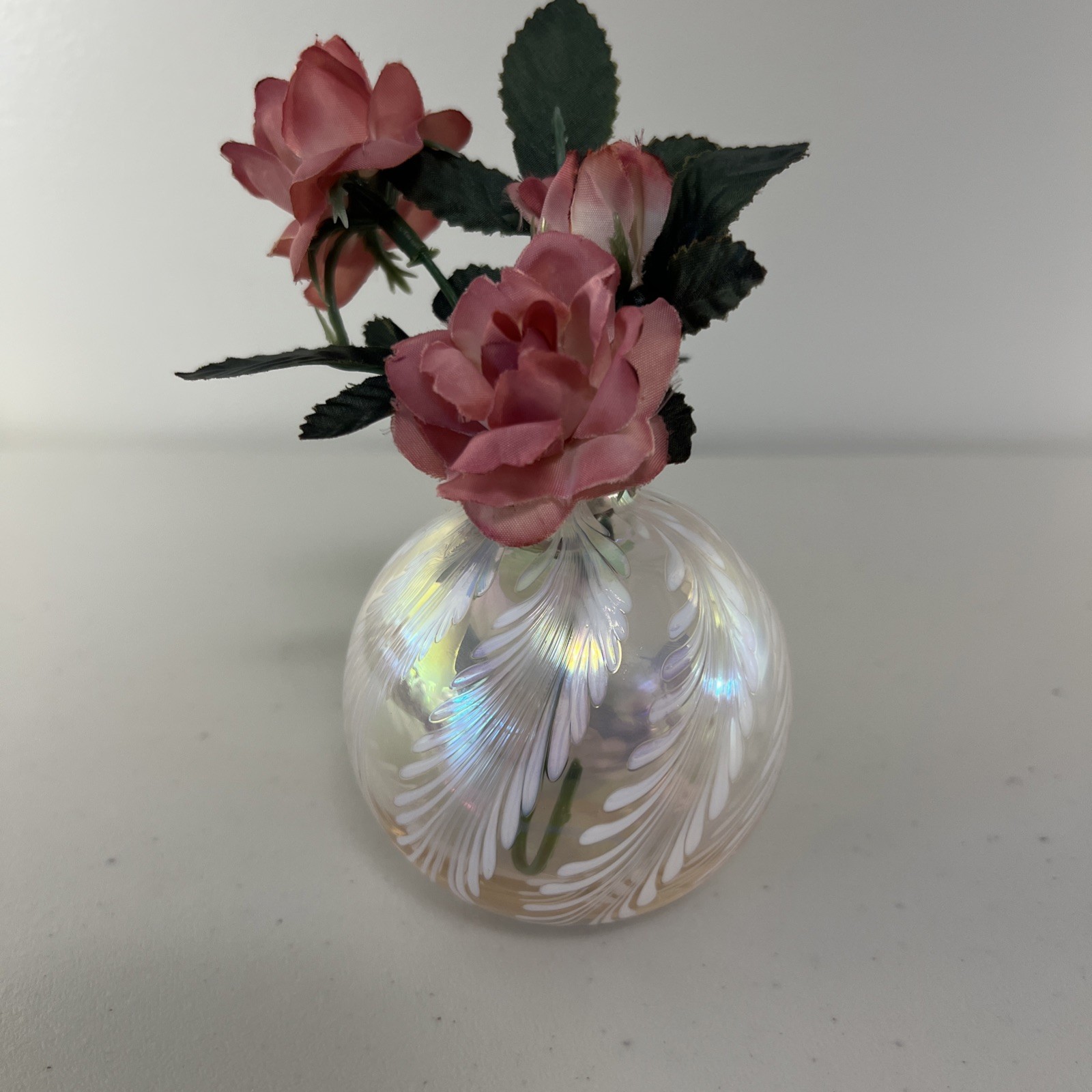 Vintage Silvestri Iridescent Pink Hand-Blown Glass Perfume Bottle Flame