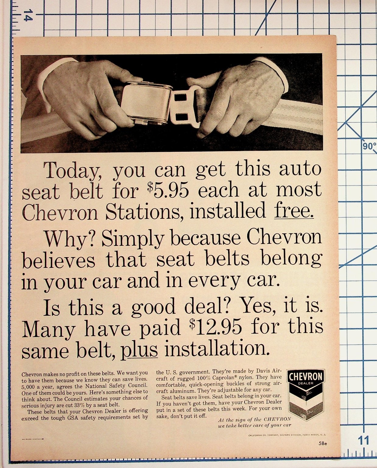Vintage 1960s Chevron Seat Belt Ad Original Magazine Ephemera Perth Amboy NJ