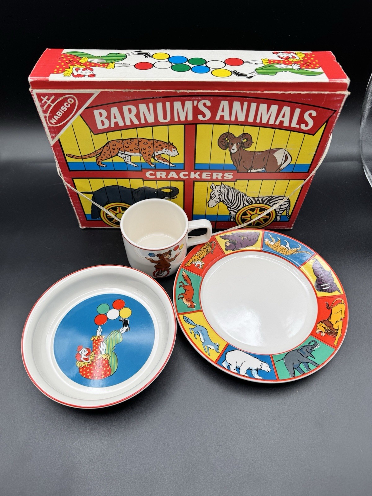 VTG 1960s-70s Nabisco Barnum’s Animal Crackers Childs Dish Set 3 Pc. And Box