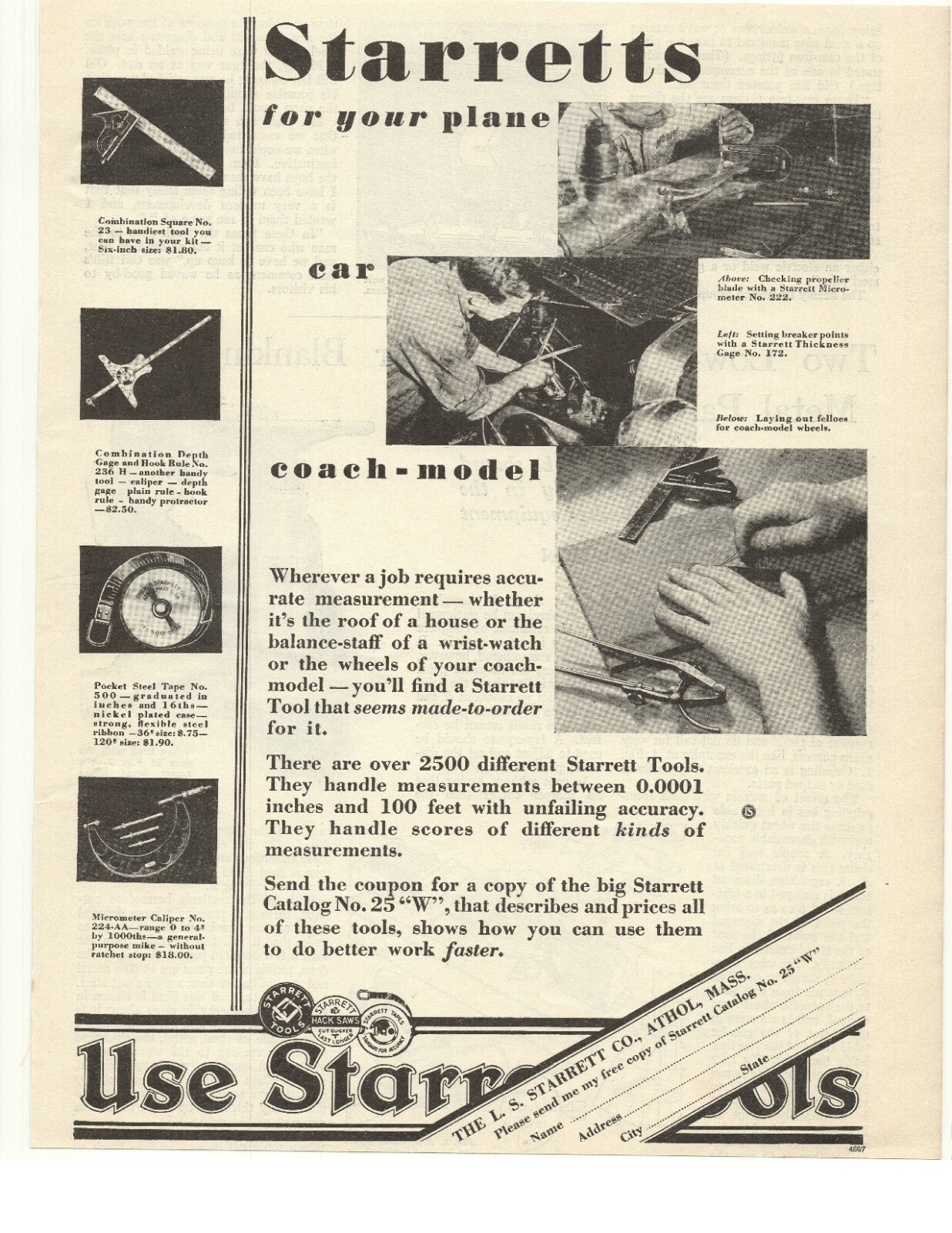1931 Starrett Tools Advertisement Athol, Massachusetts