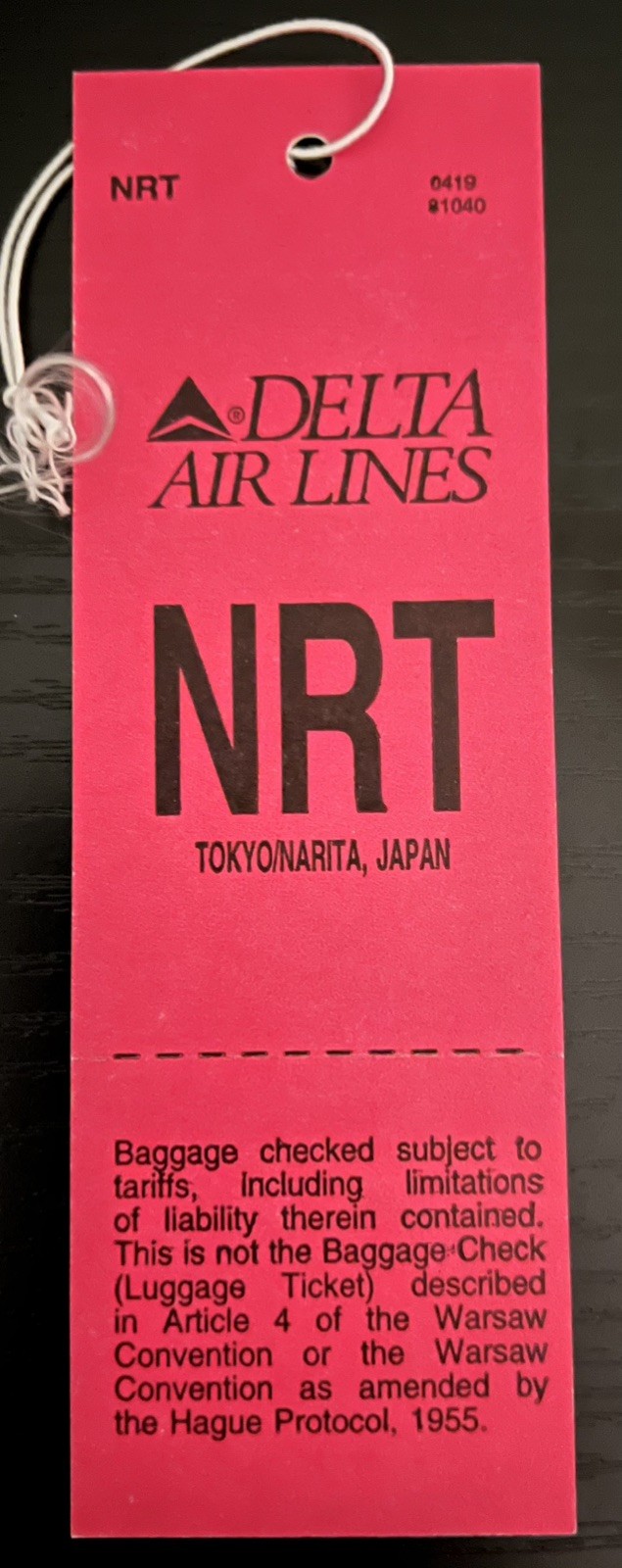 Delta Air Lines Vintage 1991 Unused Airline Luggage Tag Tokyo Narita, Japan NRT