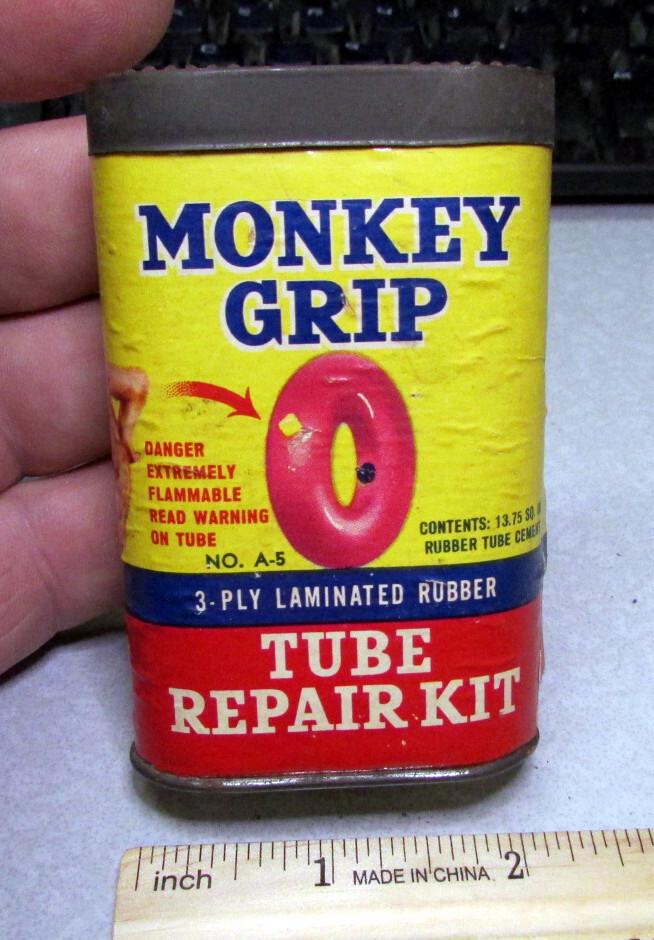 vintage Monkey Grip empty Tire Tube repair kit, nice man cave decor item