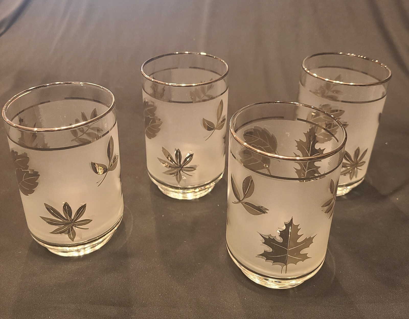 Vintage MCM Libbey Frosted Silver Foliage Leaf Tumbler 4.5