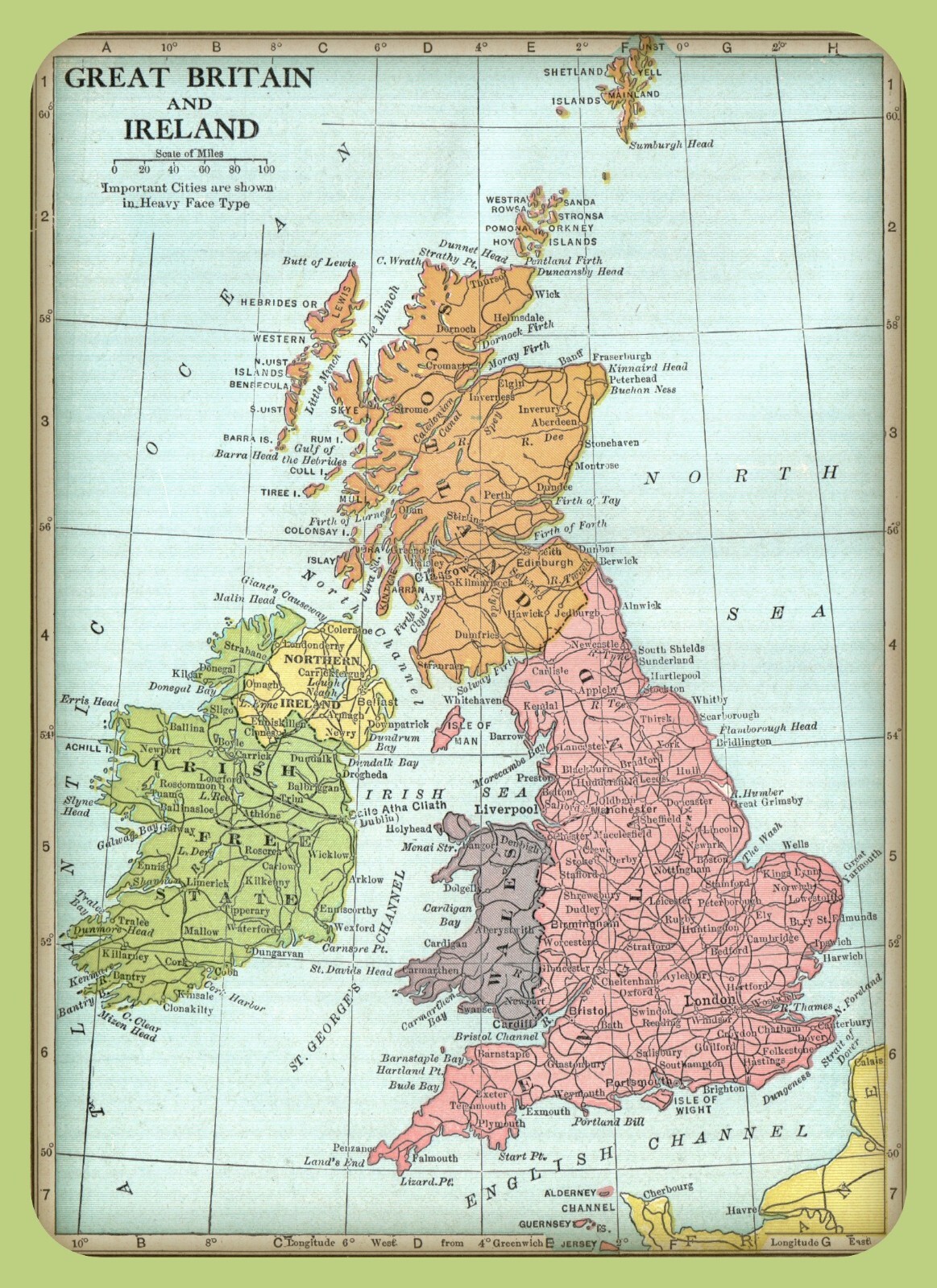 Vintage MAP of ENGLAND IRELAND SCOTLAND from 1938 - 5 x 7 inch Photo Print