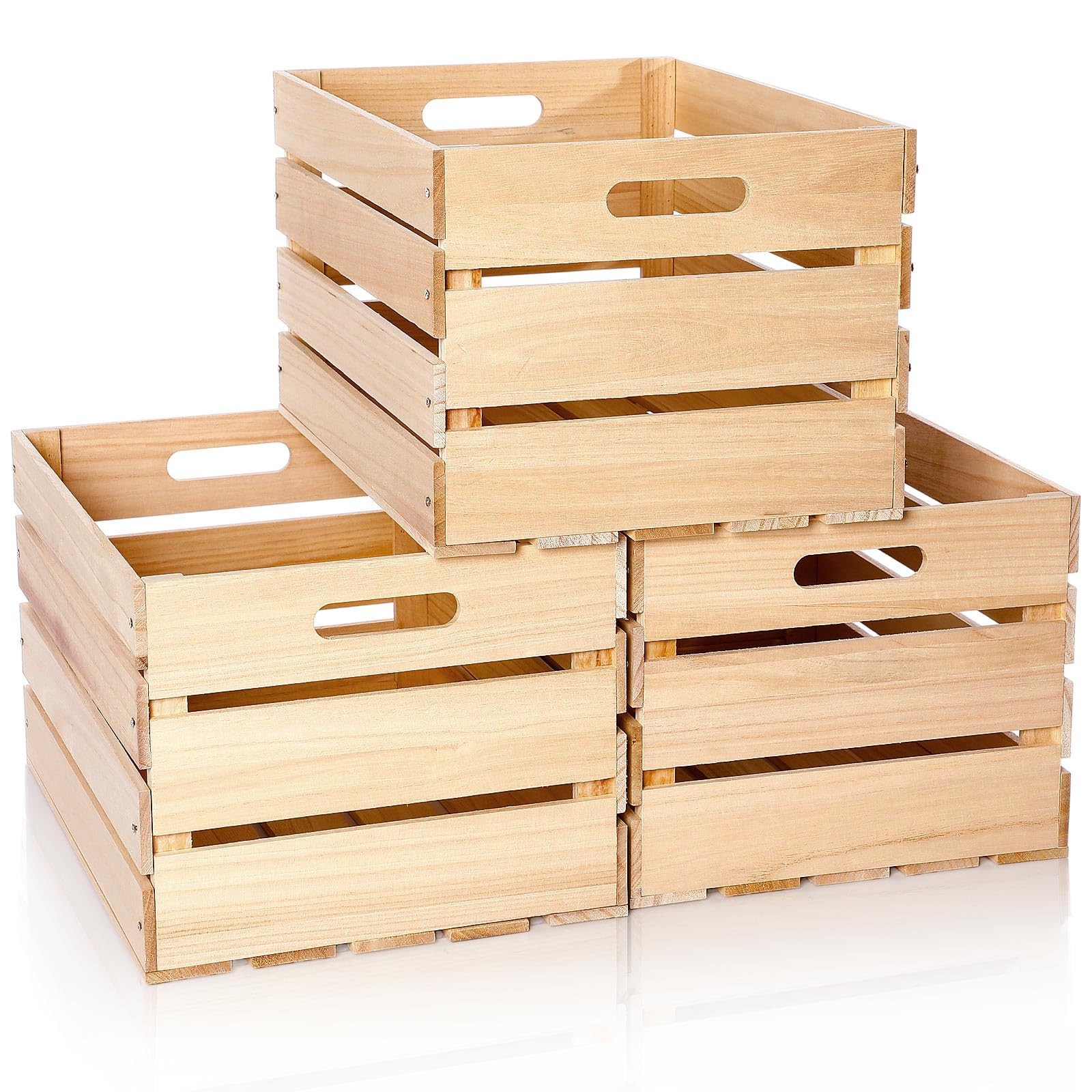 Weysat 3 Pack Large Wood Crates Box for Storage Unassembled 16 x 12 x 9.5\'\' Wood