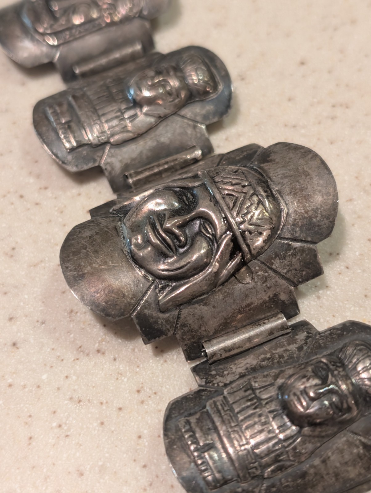 Large 925 Mayan Sterling Silver Antique Bracelet FS Inca Peru/Mexico Large 925 Mayan Sterling Silver Antique Bracelet FS Inca Peru/Mexico
