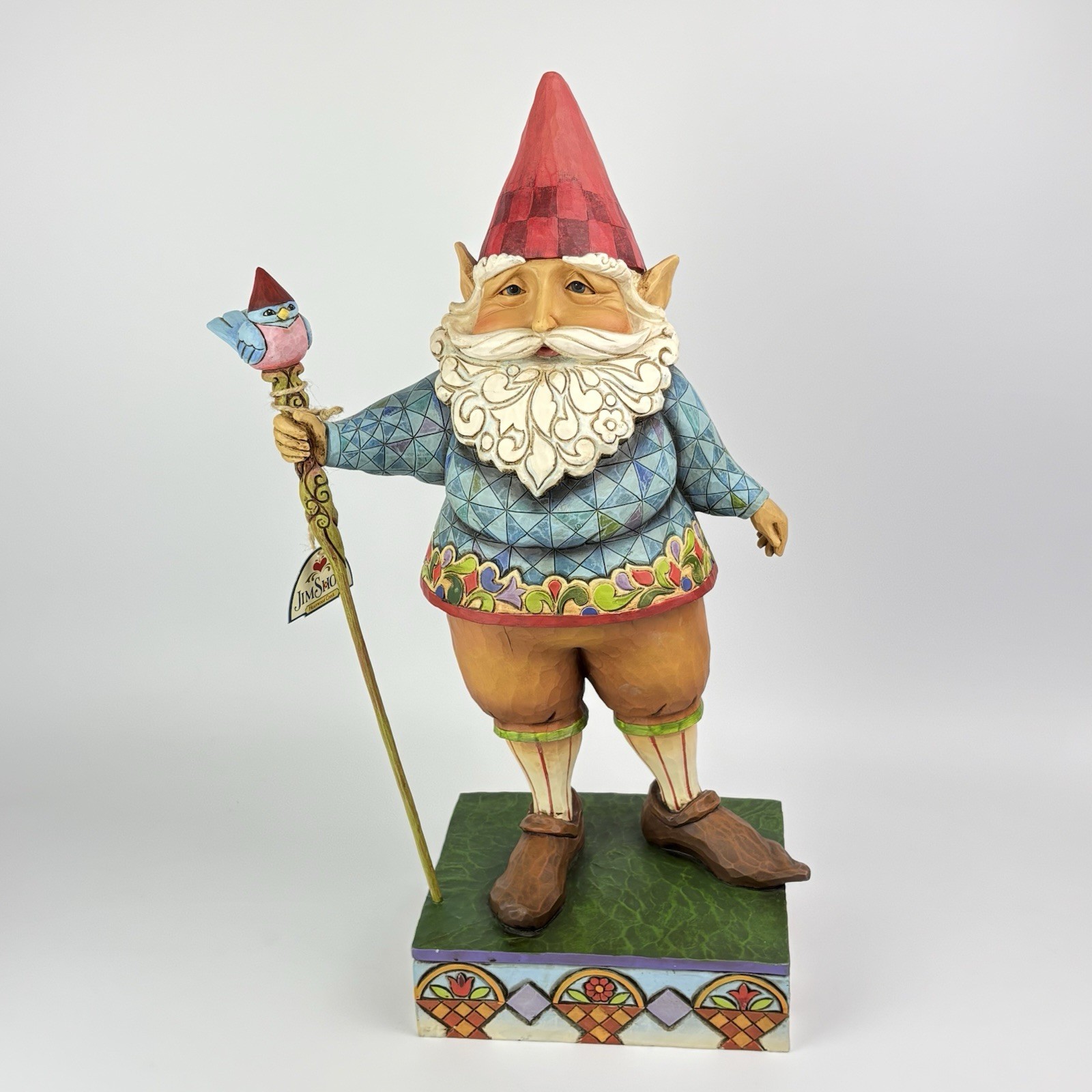 RETIRED Jim Shore XL Garden Gnome & Bluebird Staff 19