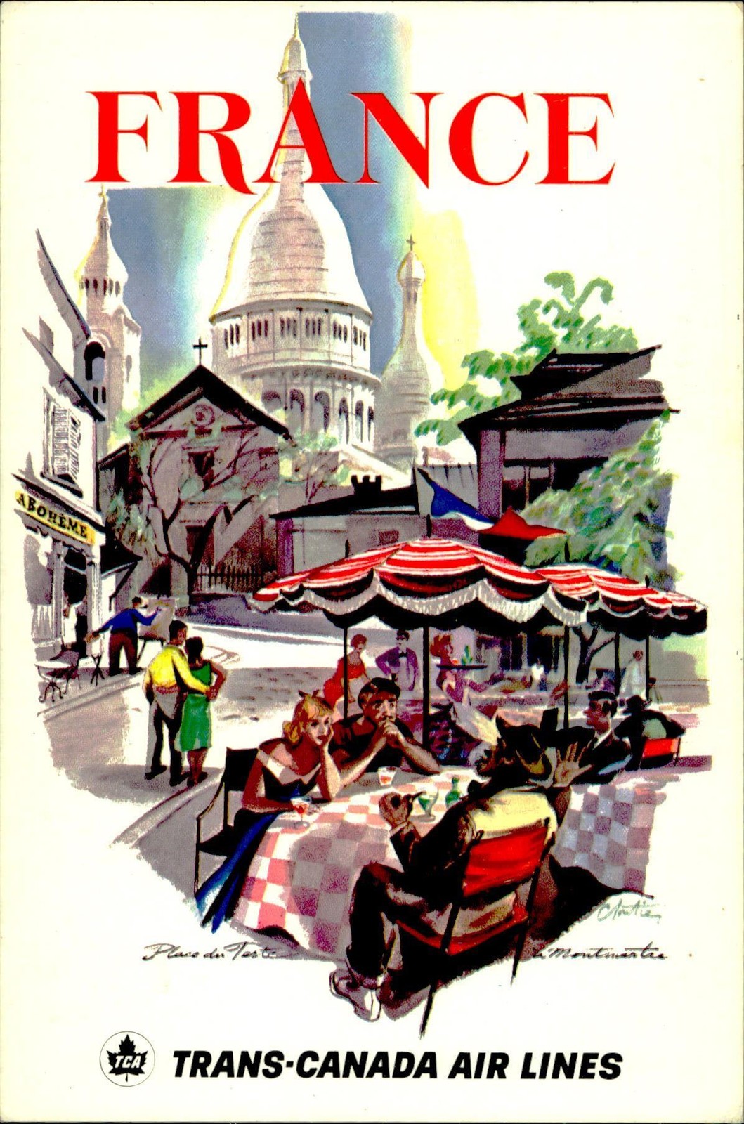 Trans-Canada Air Lines Air Canada FRANCE Postcard Montmartre Cafe Vintage