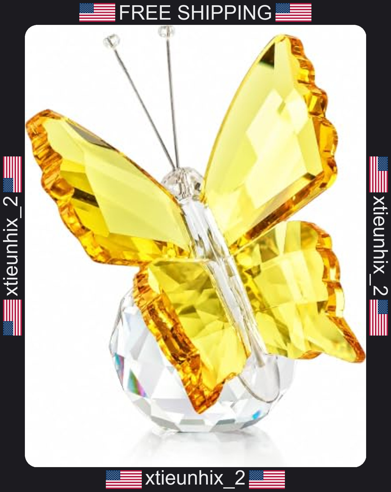 Crystal Butterfly Figurine with Crystal Ball Base Handmade Collectible Decor